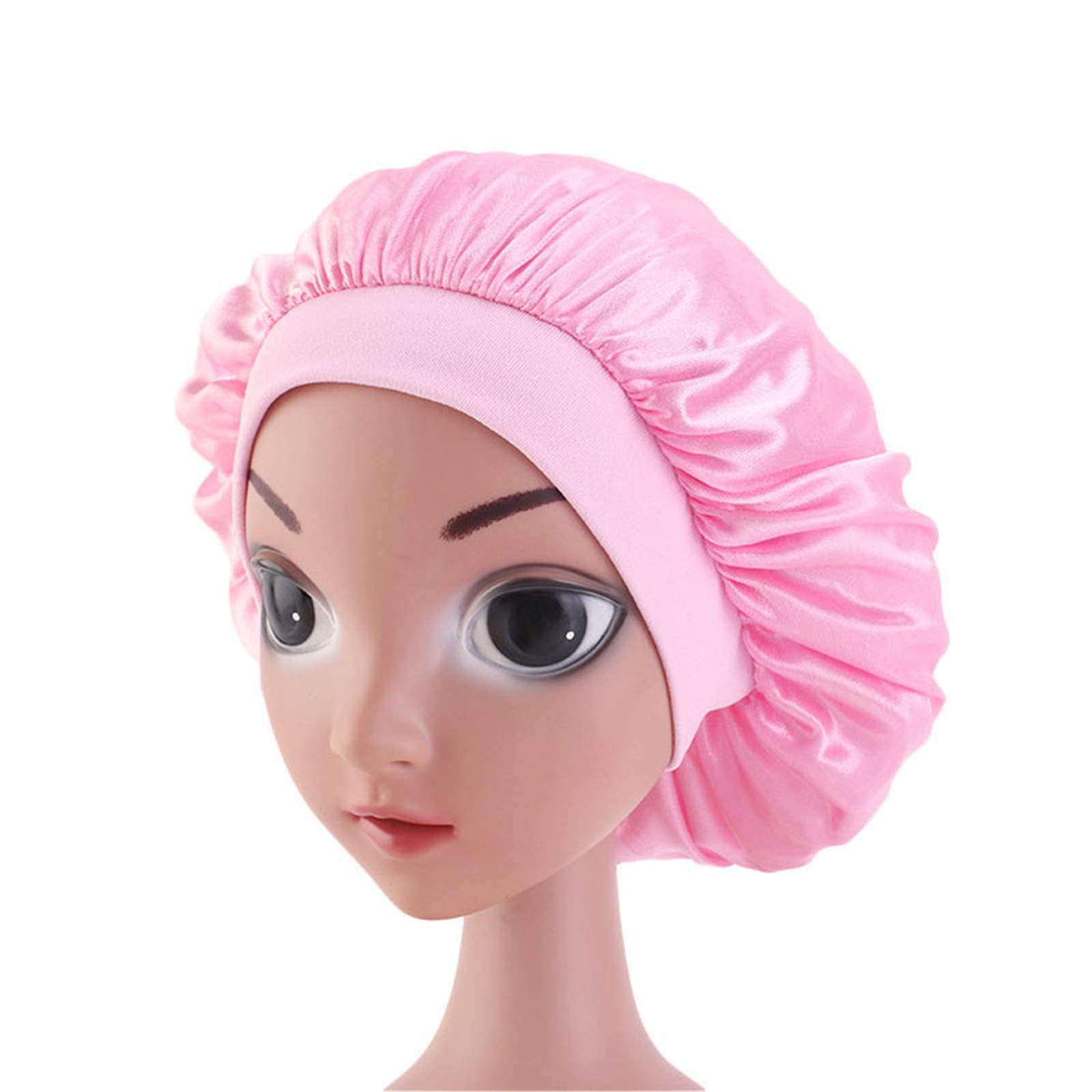 Qianmome Kids Faux Silk Bonnet Cap - Soft Turban Chemo Hat for Girls with Wide Elastic Band - Solid Color Sleep Hair Protector for Nighttime & Daily Use