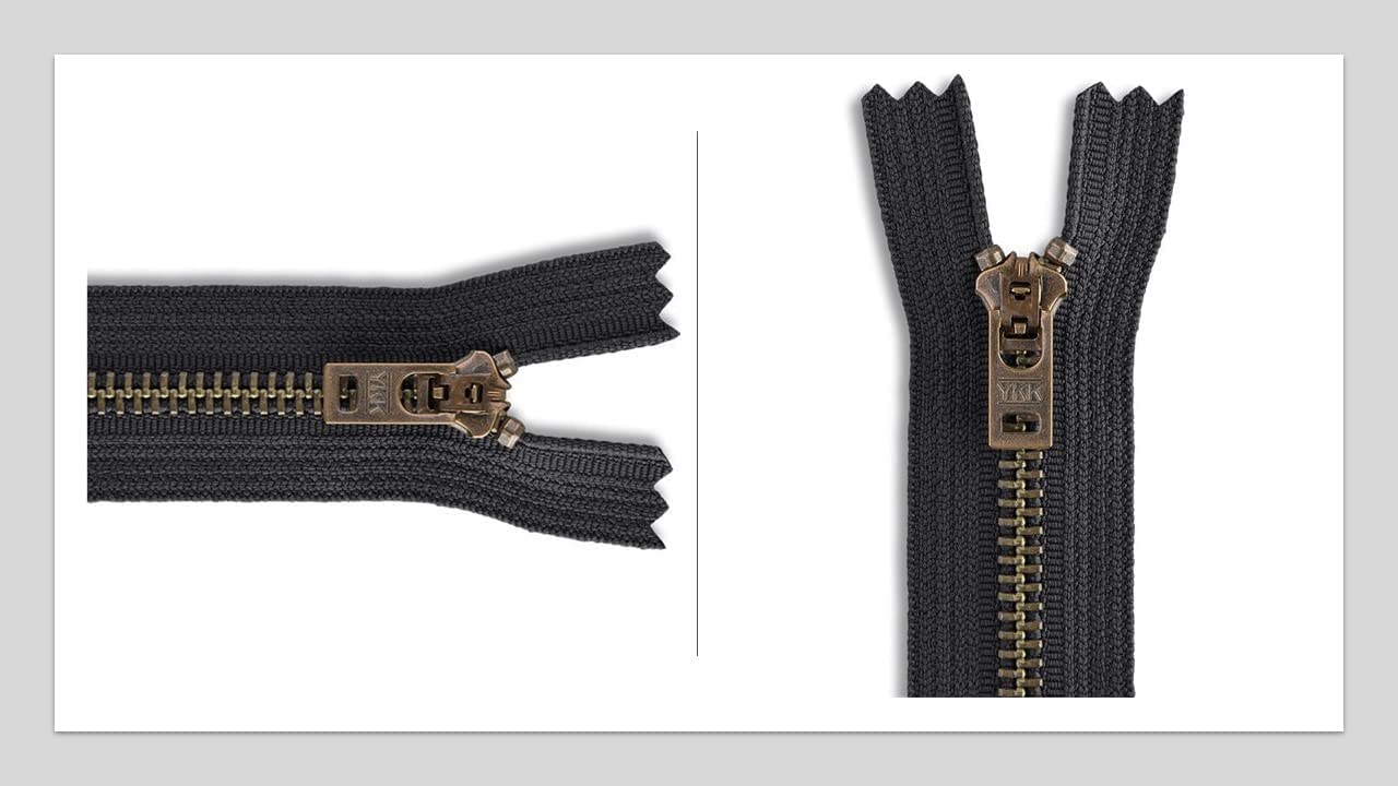 Vintage Brass Jeans Zipper - Heavy Duty YKK Black Zipper for Pants & Denim - Made in USA - 8 Inch Length (1 Pack) - Perfect for DIY Clothing Repairs, Tailoring & Custom Denim Projects