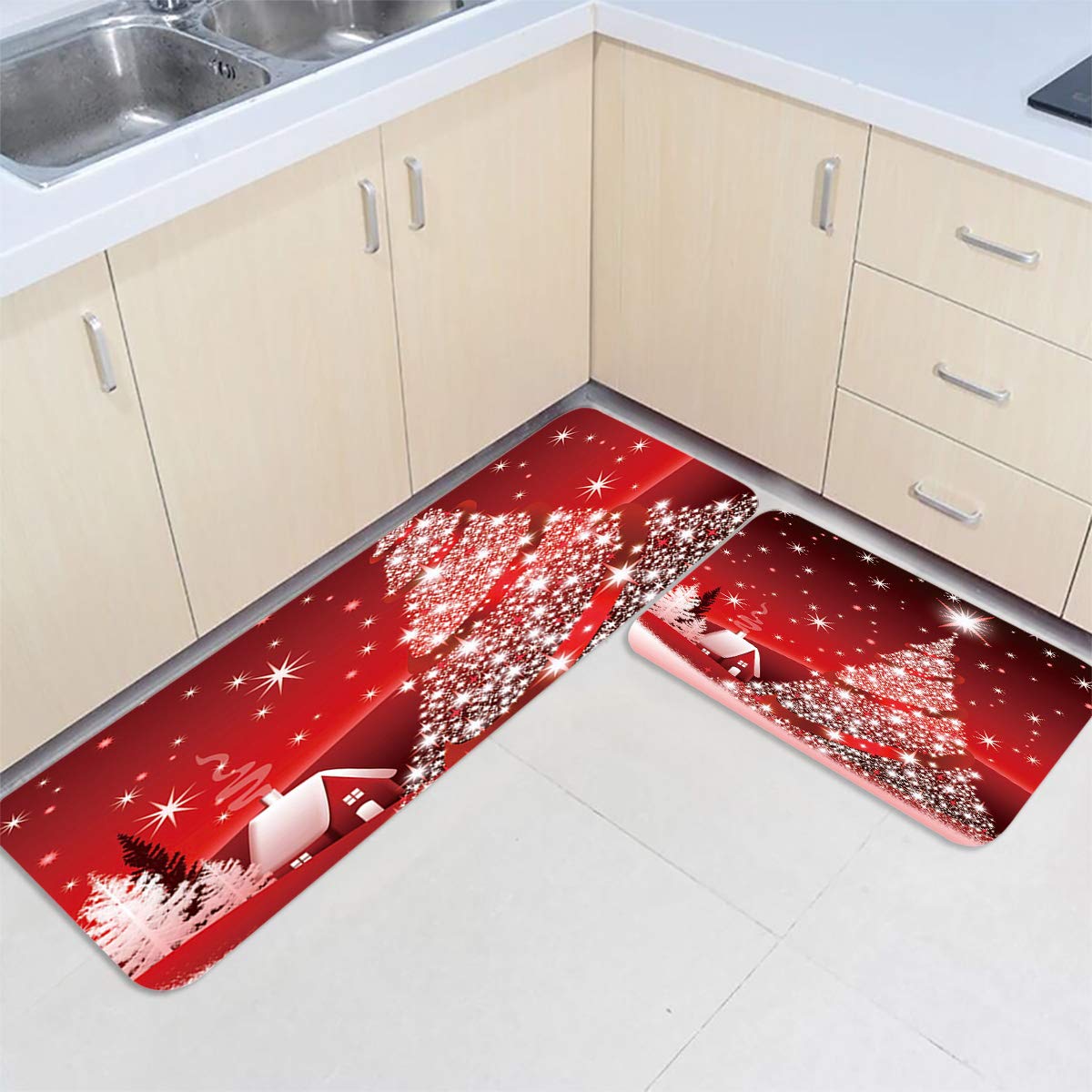 2-Piece Non-Slip Kitchen Rug Set with Rubber Backing - 15.7