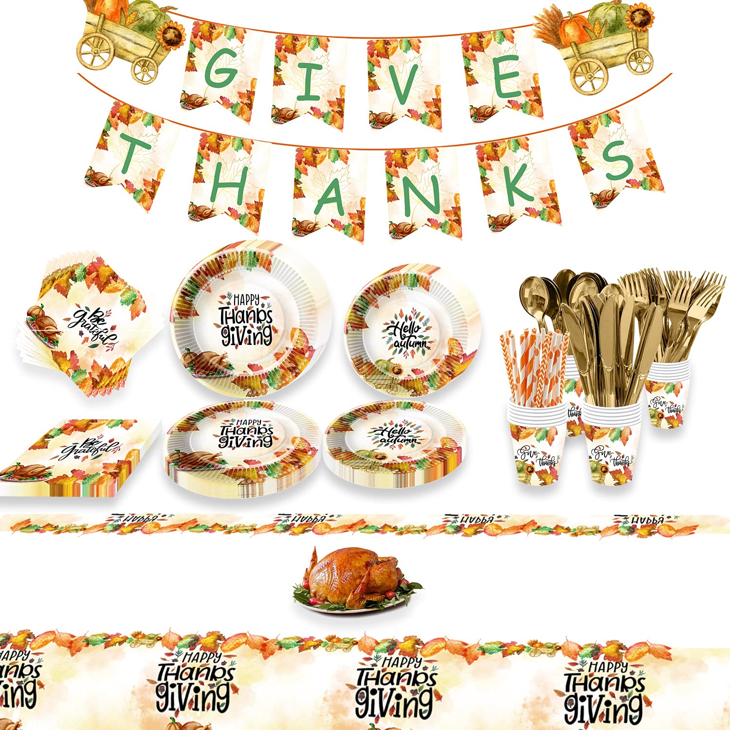 Thanksgiving Paper Plates Set for 24 Guests - 9