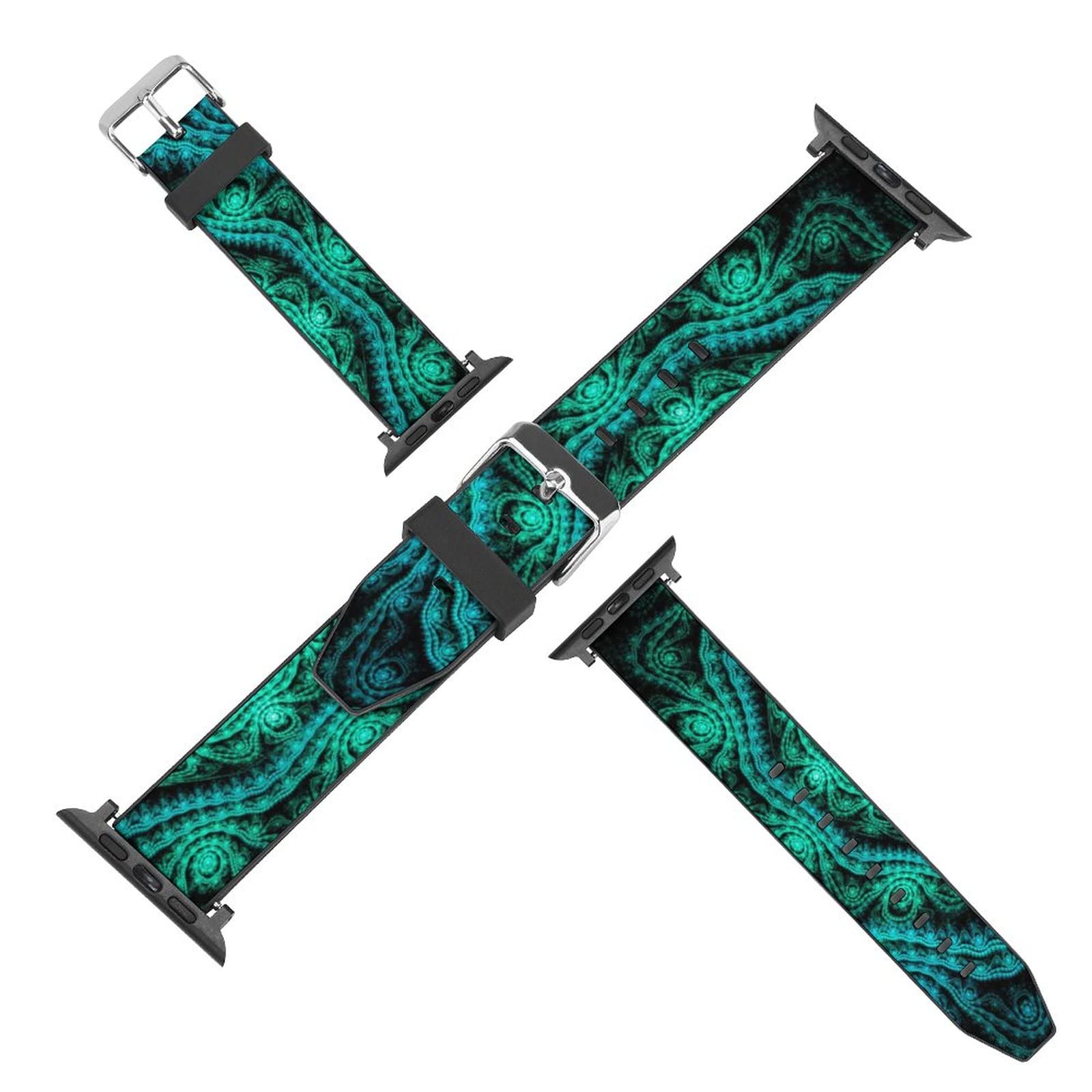 **Soft PU Leather Apple Watch Band 42mm 44mm - Spiral Tie Dye Green Replacement Strap for iWatch Series 7/6/5/4/3/2/1 - Unisex Design for Men & Women - Perfect for Workouts, Office & Casual Wear**