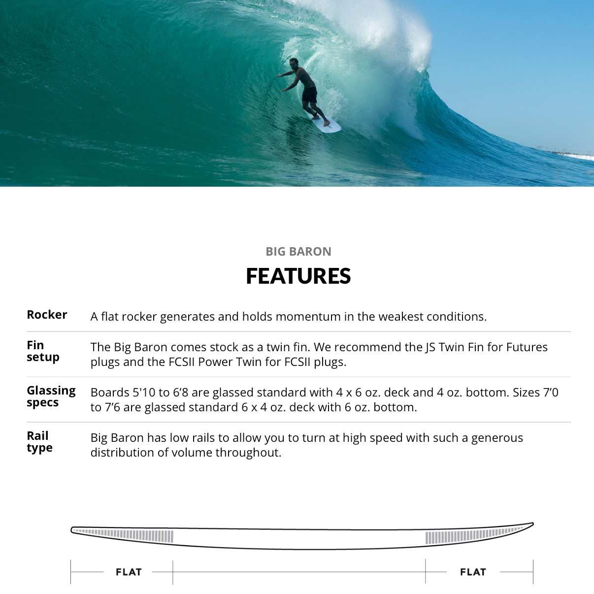 JS Industries Big Baron PE 7'0 Surfboard with FCS2 Fin System - Perfect for Storm Surfing and Big Wave Riding