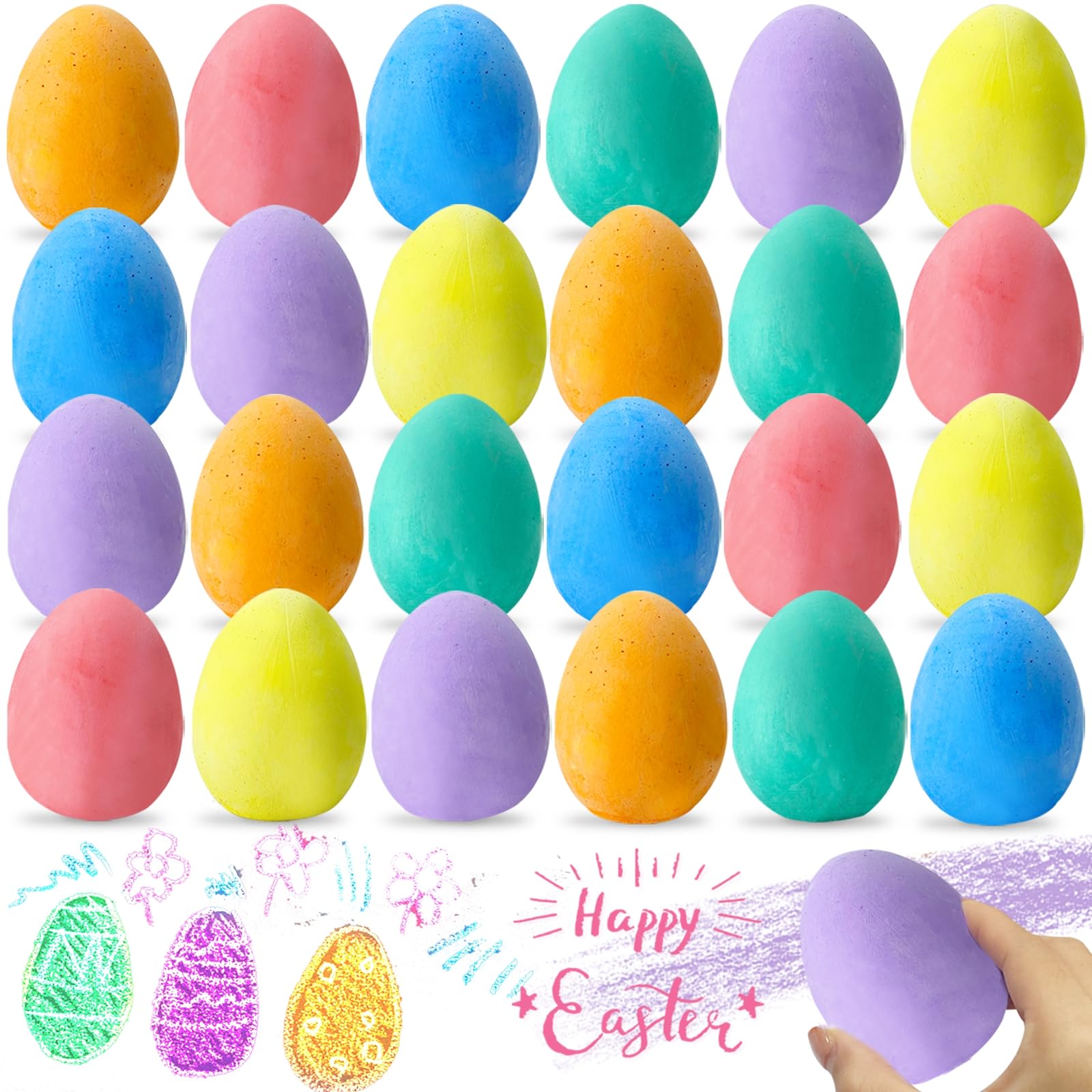 AMENON 24 Pack Large Easter Sidewalk Chalk - 6 Vibrant Colors for Kids, Easter Basket Stuffers, Outdoor Play, Classroom Activities & Easter Party Favors - Perfect for Easter Egg Hunts, School Playgrounds & Sidewalk Drawing Fun