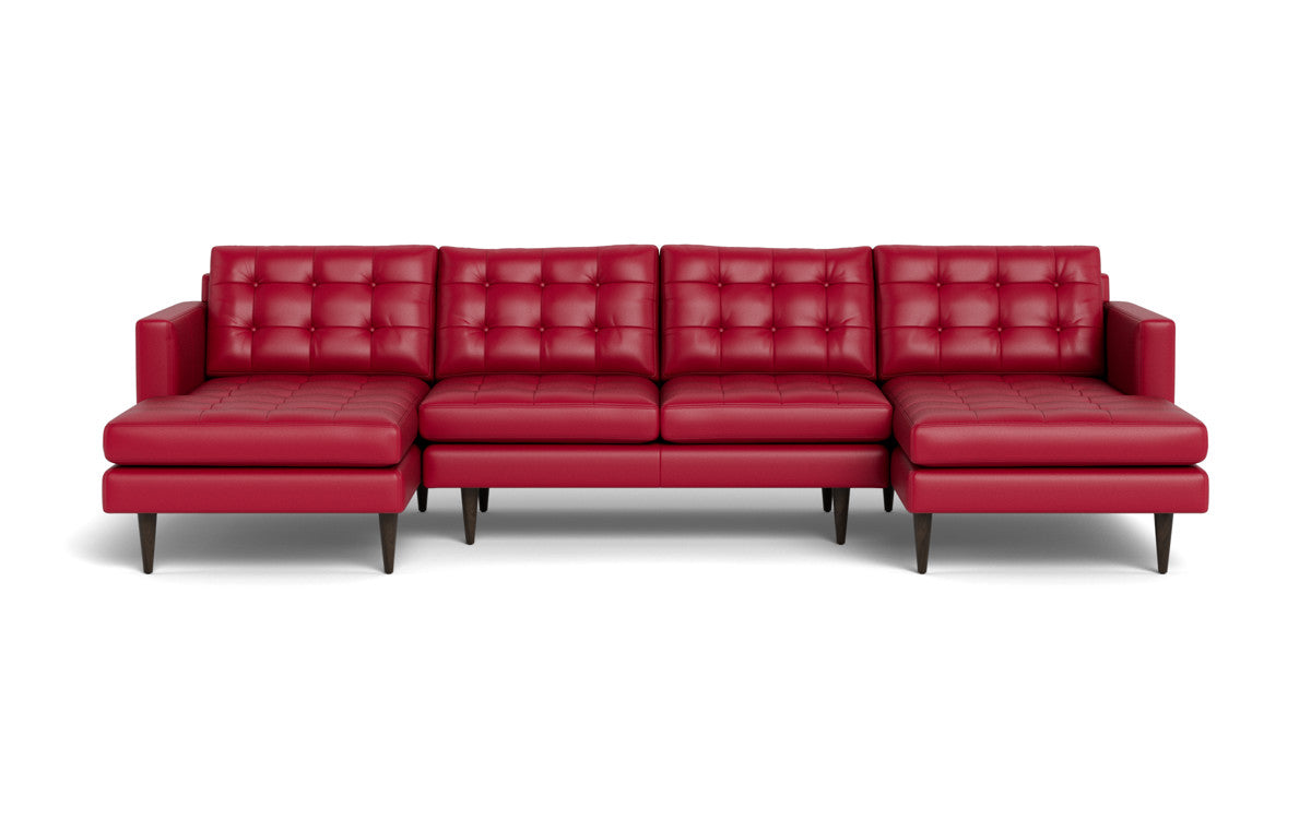 Wallace 126 Genuine Leather Double Chaise U-Shaped Sectional Sofa - Modern Living Room Furniture for Home Theater & Family Gatherings