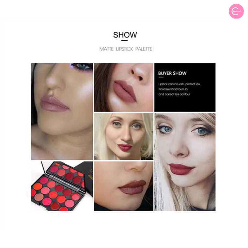 MISS ROSE 15 Color Matte Lipstick Palette - Long Lasting Waterproof Lip Makeup Kit for Women, Perfect for Daily Use, Parties and Special Occasions
