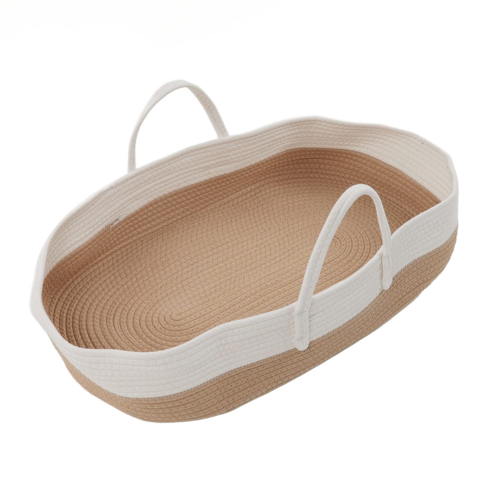 SALALIS Baby Carrying Basket - Portable Folding Infant Sleeping Bed with Comfortable Open Design for Newborns & Toddlers (Brown & White) - Perfect for Outdoor Travel, Picnics & Nursery Decor