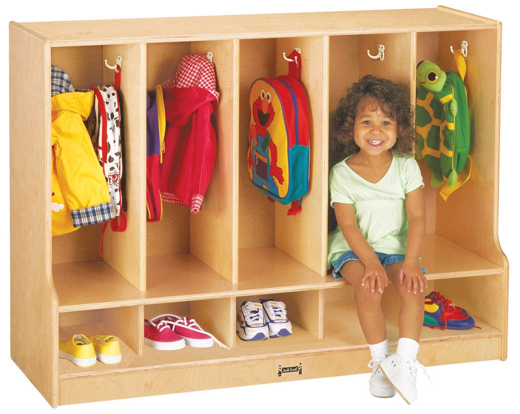 Jonti Craft® 5-Section Toddler Coat Locker with Step - Durable Kids School Storage Organizer for Daycare, Preschool & Kindergarten Classrooms