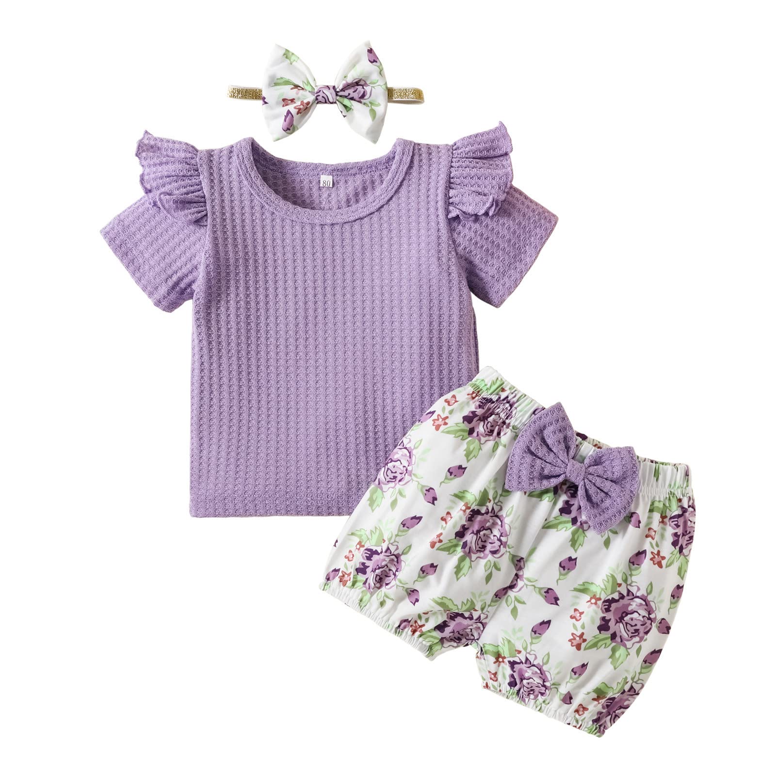 Baby Girl Romper Outfit Set - Ribbed Floral Shorts & Headband 3-Piece Summer Clothes for Newborn Toddlers | Perfect for Playdates, Beach Trips & Photo Shoots