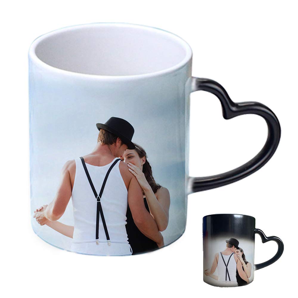 Personalized 13 oz Color Changing Coffee Mug with Custom Photo - Heat Sensitive Magic Ceramic Cup for DIY Printing, Christmas Gifts (Black Glossy) - Perfect for Home, Office, Birthday Presents & Holiday Surprises