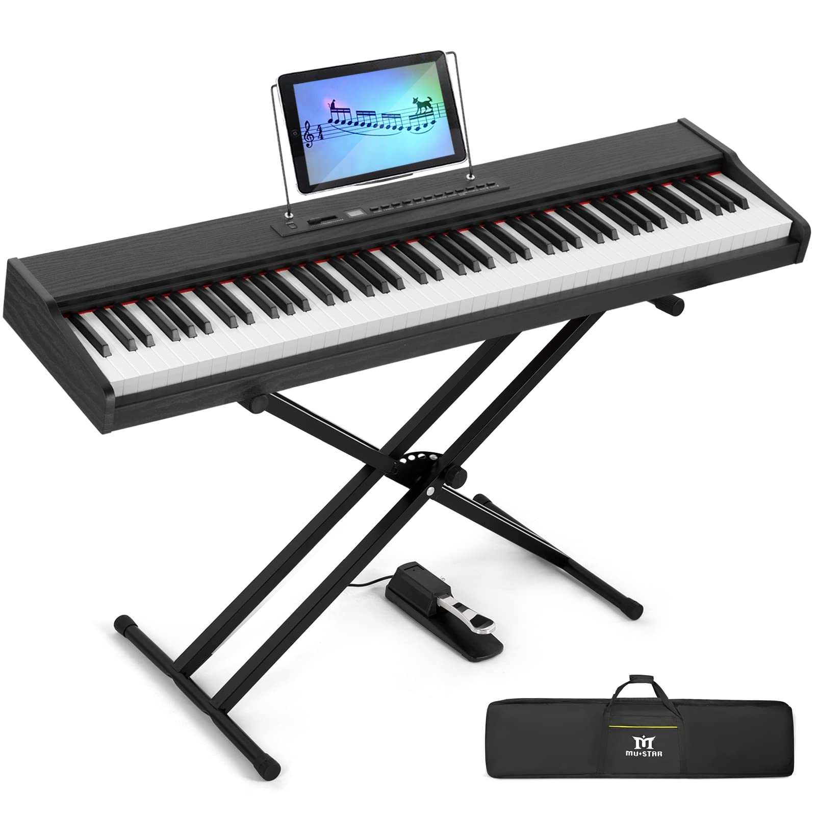 Mustar 88-Key Digital Piano with Semi-Weighted Keys, MDF Cabinet, Double Tube Stand, MIDI/USB Connectivity, Storage Bag & Sustain Pedal - Perfect for Home Practice, Studio Recording & Live Performances (Black)