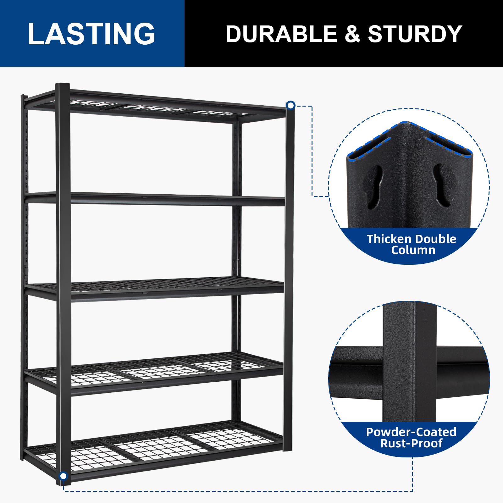 Heavy Duty 5-Tier Industrial Garage Shelving Unit - 2500LBS Capacity, 48