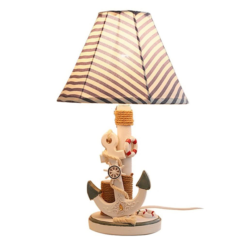 Navy Blue Anchor Table Lamp - Fabric & Resin Nautical Night Light with Rope Reading Light for Bedroom, Living Room, Office | Coastal Decor, Marine Theme Lighting