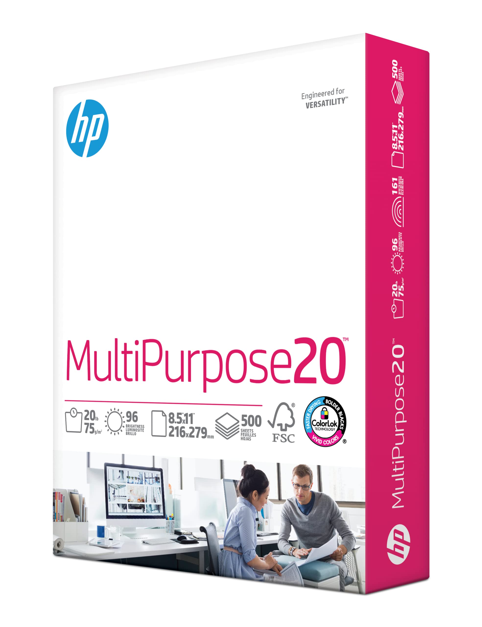 HP Printer Paper 8.5 x 11 Inches - 20 lb Multipurpose Copy Paper, 500 Sheets (1 Ream), 96 Brightness, FSC Certified, Made in USA - Ideal for Printing, Copying, Faxing & Office Use