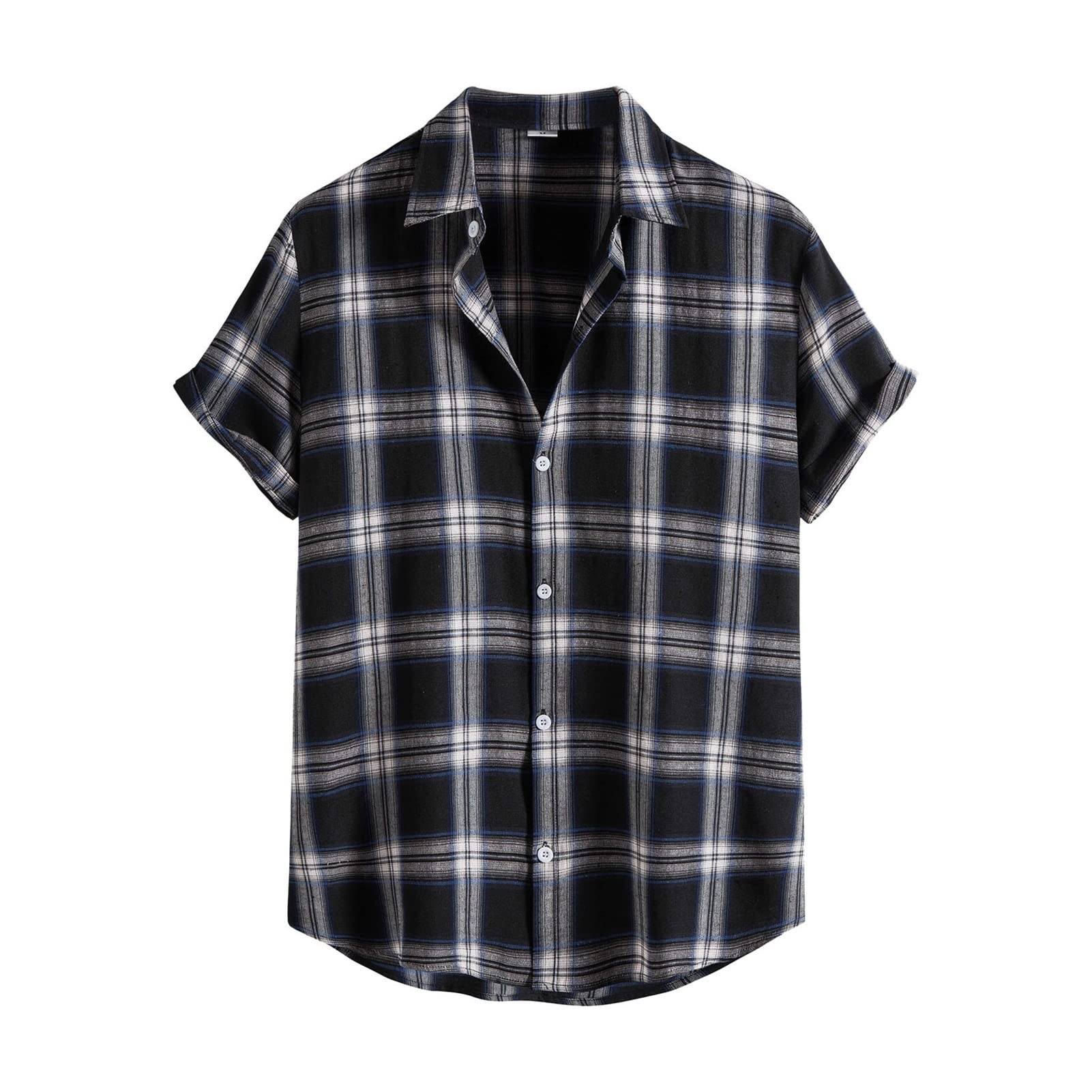 VSOLS Men's Casual Plaid Print Short Sleeve Button Down Shirt - Breathable Cotton, Turn-Down Collar, Single Breasted Design - Perfect for Summer, Office Wear & Casual Outings (White, Pack of 1)