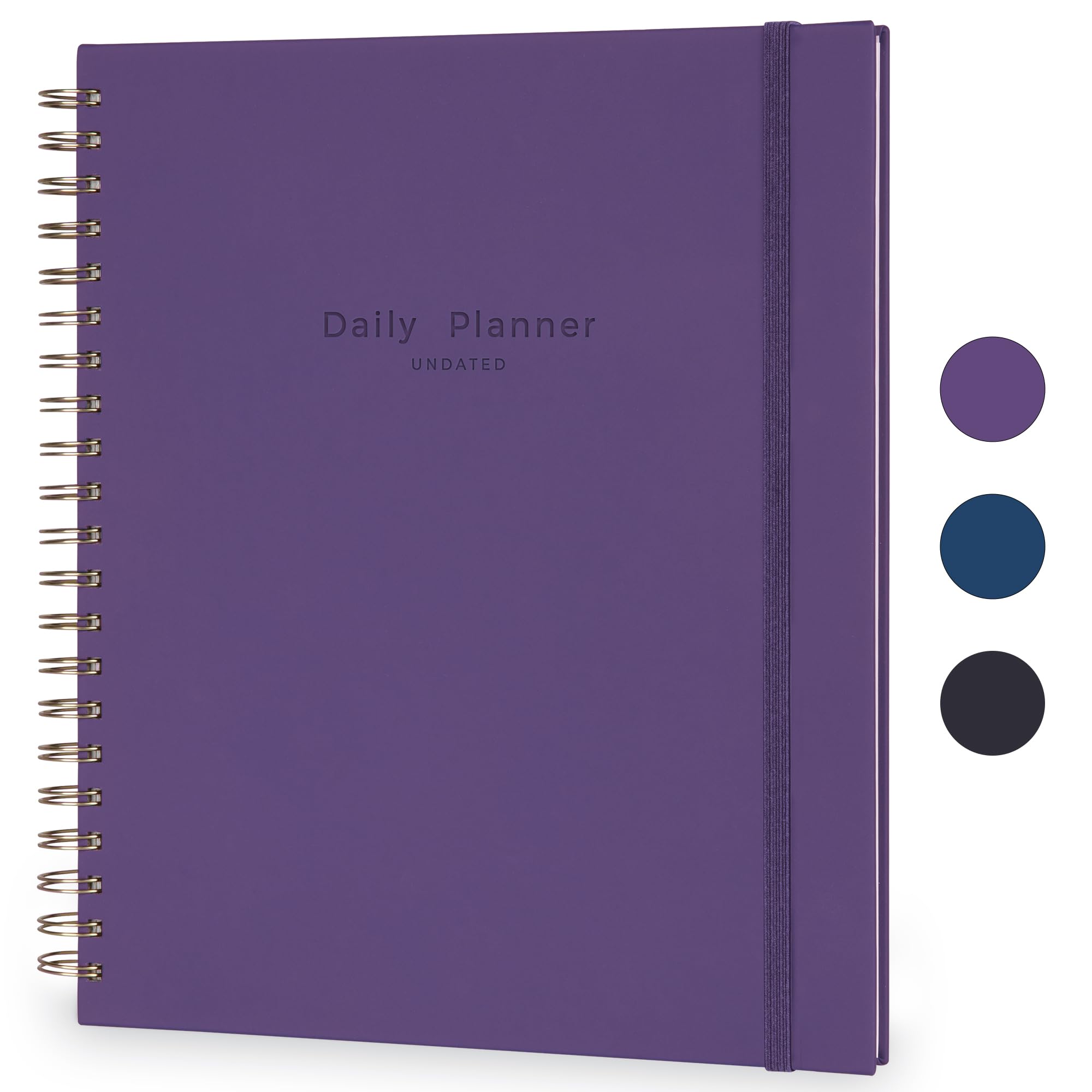 2024-2026 Undated Daily Planner - Spiral Bound Hardcover Notebook with Hourly Schedule, To-Do List, Habit Tracker & Holiday Calendar | 200 Pages Letter Size 8.5