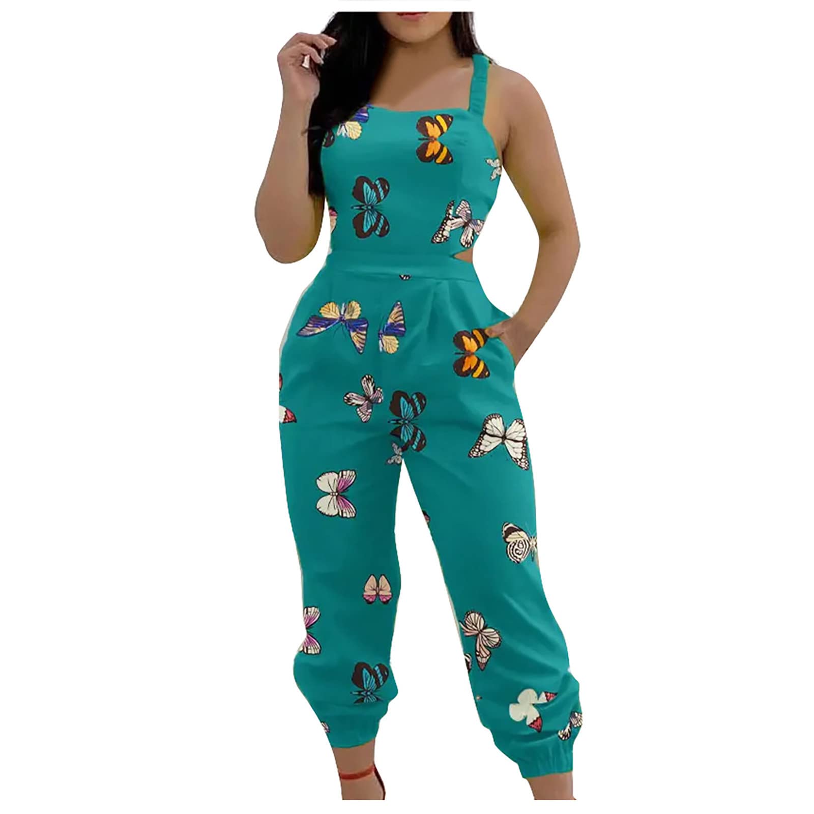 Women's High Waist Soft Print Jumpsuit - Straight Leg Harem Pants, Summer Work Overalls with Frill Detail | Perfect for Casual Outings, Office Wear & Outdoor Activities