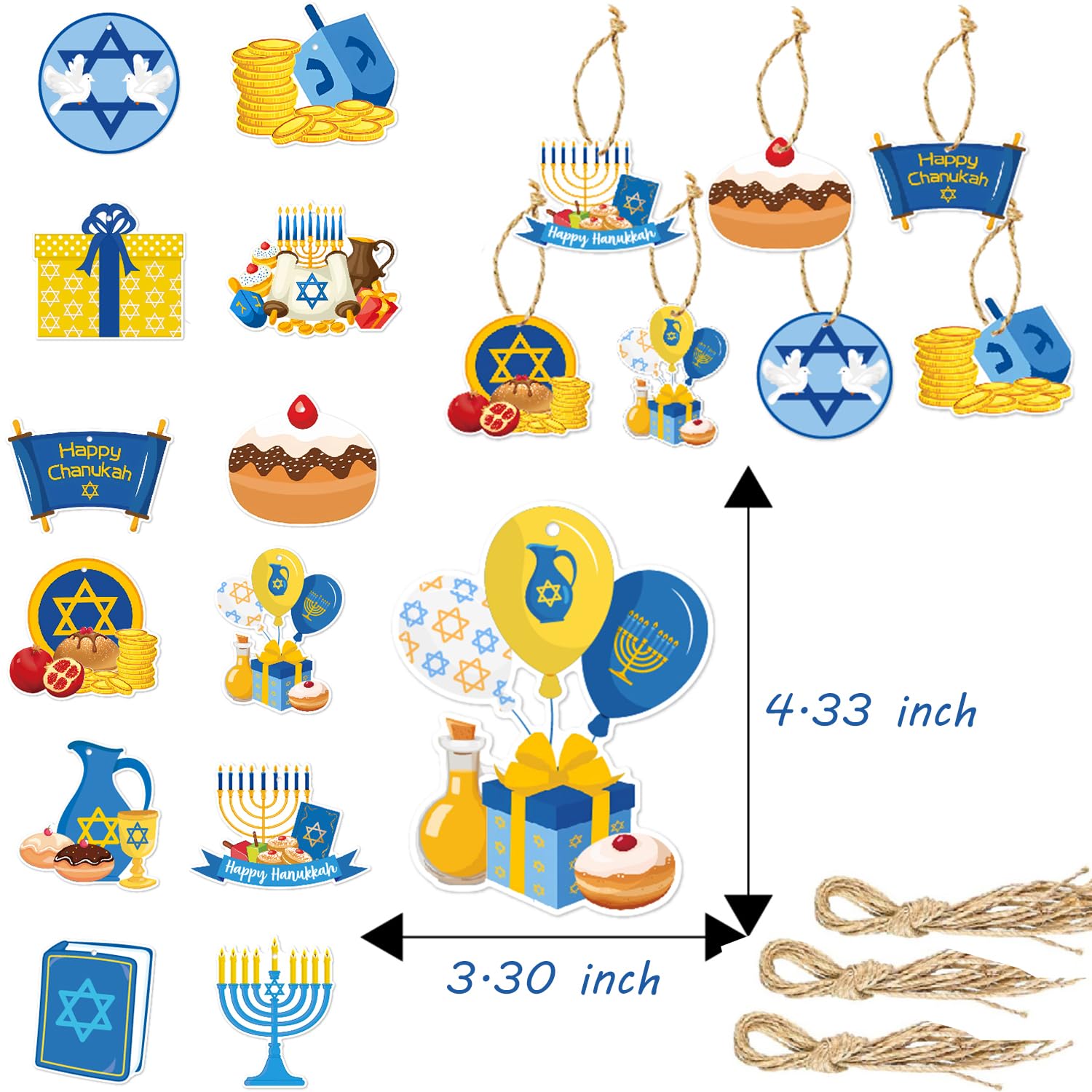 36Pcs Hanukkah Party Hanging Decorations Set - Holiday Christmas Chanukah Birthday Party Supplies, Home Decor for Festival & Celebration - Perfect for Wall, Ceiling, Window and Door Decorations