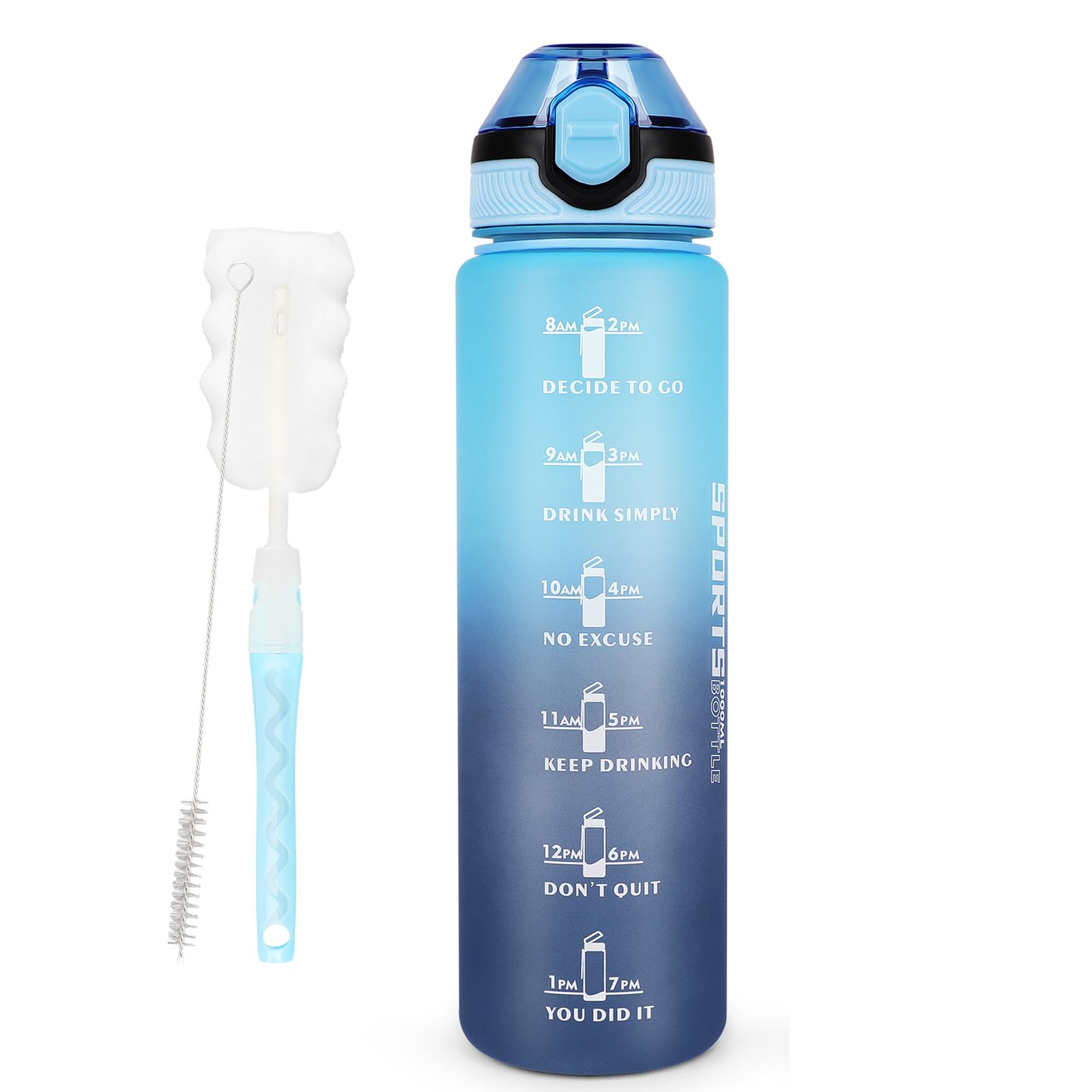 **AOHAN 32 oz BPA-Free Water Bottle with Time Marker & Straw - Leakproof, Dishwasher Safe, Motivational Sports Bottle for Gym, Hiking, Workouts (Haze Blue)**    **Usage Scenarios:** Perfect for gym workouts, hiking, running, yoga, office hydration, and outdoor adventures.