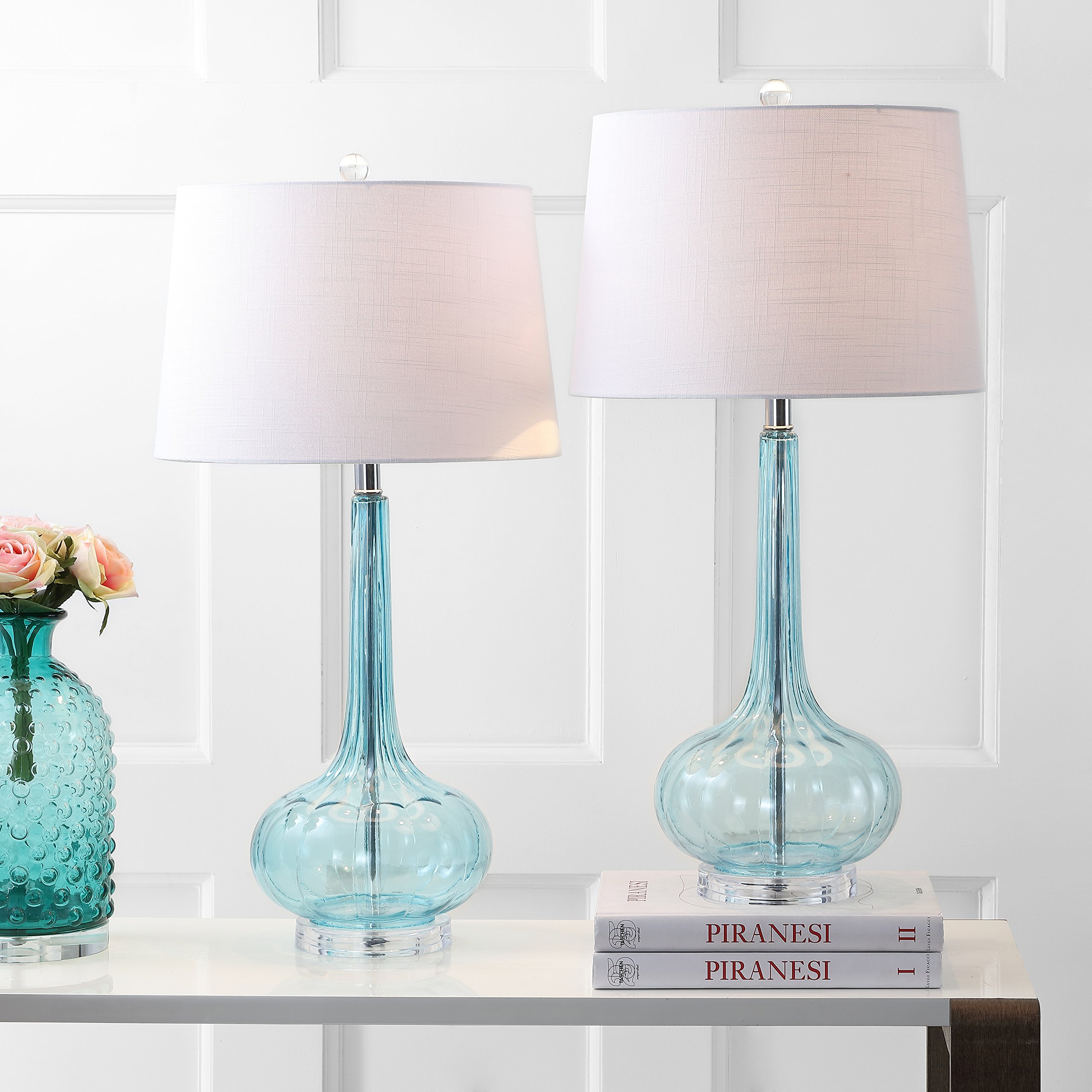 JONATHAN Y JYL1079B-SET2 Set of 2 Modern Glass Teardrop LED Table Lamps - 28.5