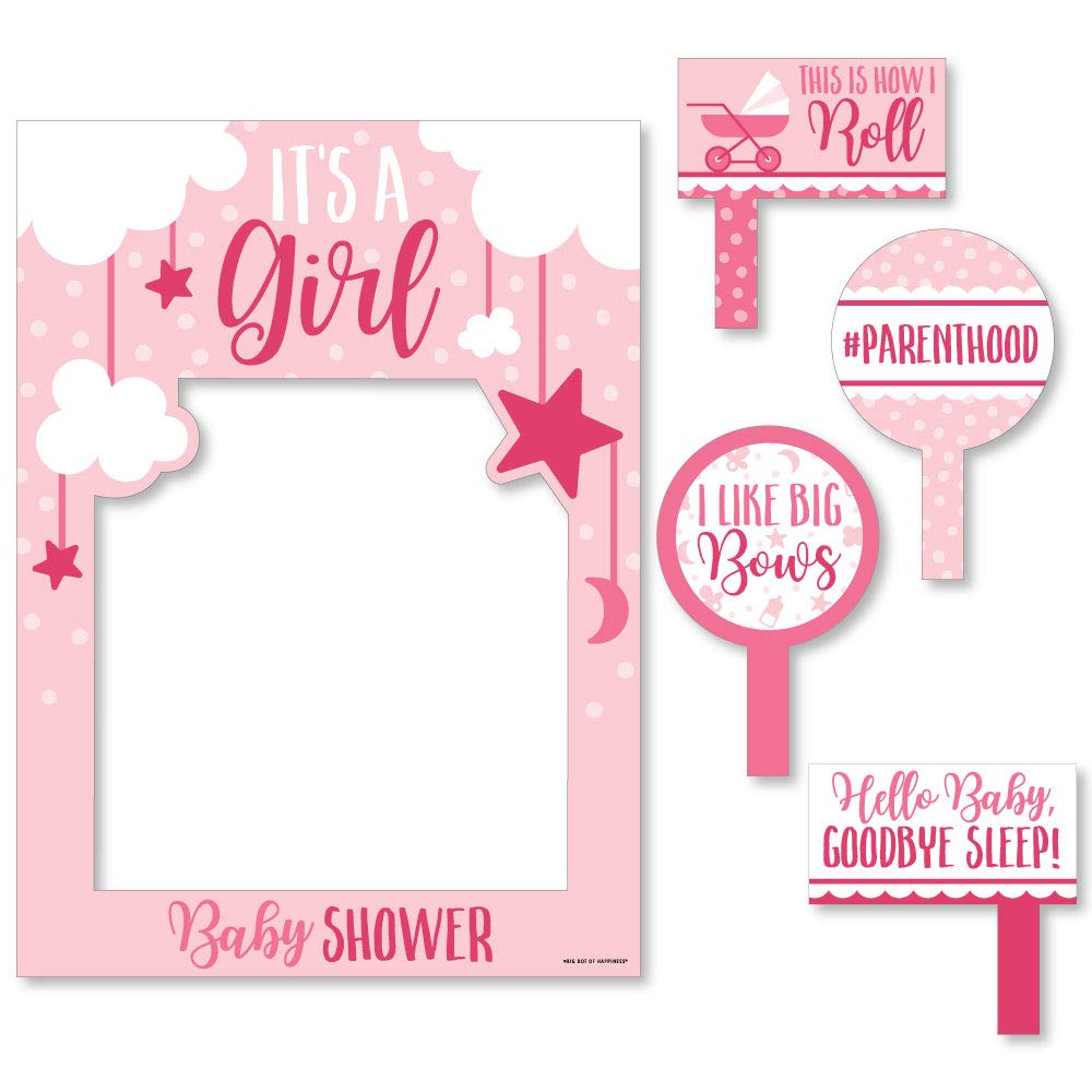 Pink Baby Shower Selfie Photo Booth Frame & Props - 'It's a Girl' Celebration Decor - Durable Printed Material - Perfect for Gender Reveal Parties & Newborn Photography
