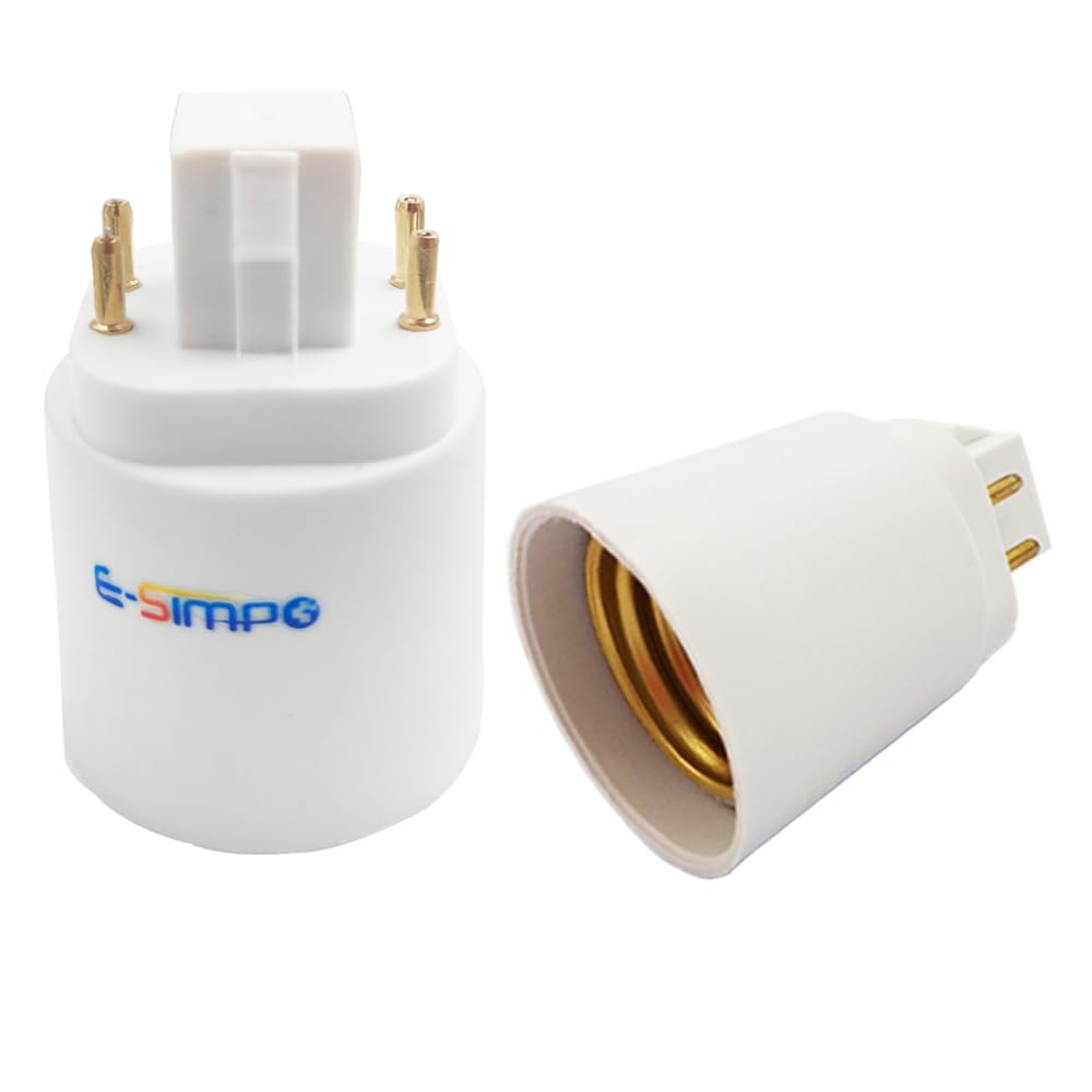 2-Pack E-Simpo Gx24q to E26/E27 LED Bulb Adapter - CFL to Medium Screw Base Socket Converter for Easy Retrofit (Requires Rewiring/Bypass Ballast) - Perfect for Home, Office & Workshop Lighting Upgrades