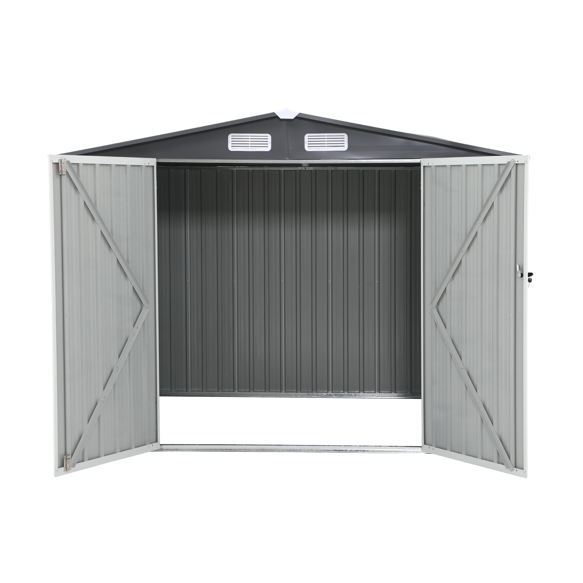 Verano Garden 8x6 FT Outdoor Storage Shed | Galvanized Steel Metal Garden Shed with Double Doors & Lock | Weatherproof Tool House for Backyard, Patio, Lawn & Garden Organization | Perfect for Storing Lawn Mowers, Gardening Tools & Outdoor Equipment