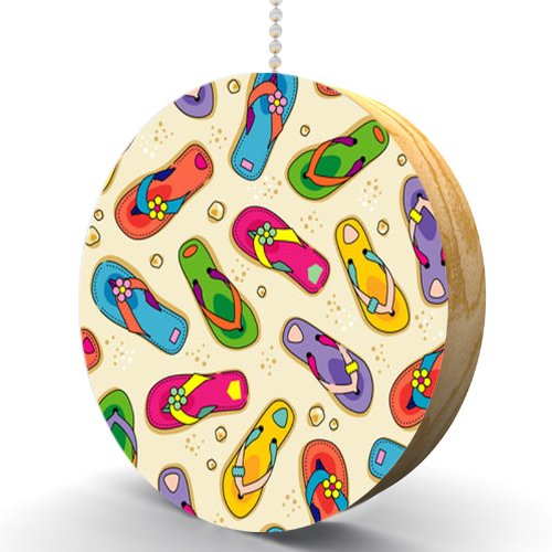 Stylish Oak Wood Flip Flop Collage Ceiling Fan Pull Chain & Light Switch - Perfect for Beach House Decor, Coastal Bedroom, and Tropical Bathroom Accessories