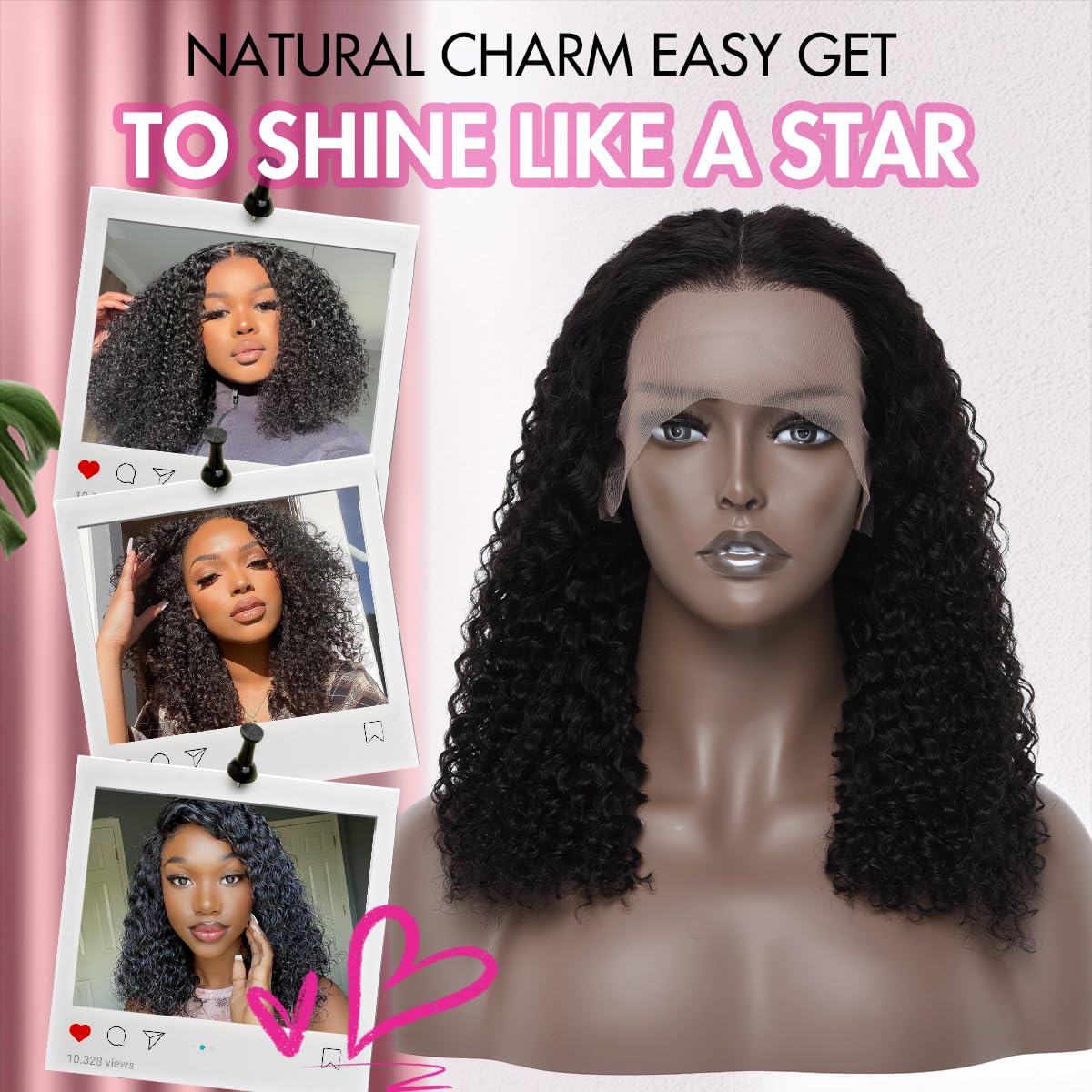 Larima Short Curly Human Hair Wig - 200% Density 13x4 HD Lace Front Wig, Glueless Wear & Go, Pre-Plucked with Baby Hair, Jerry Curly Style, Soft & Natural Black (14 Inch) - Perfect for Daily Wear, Cosplay, and Special Occasions