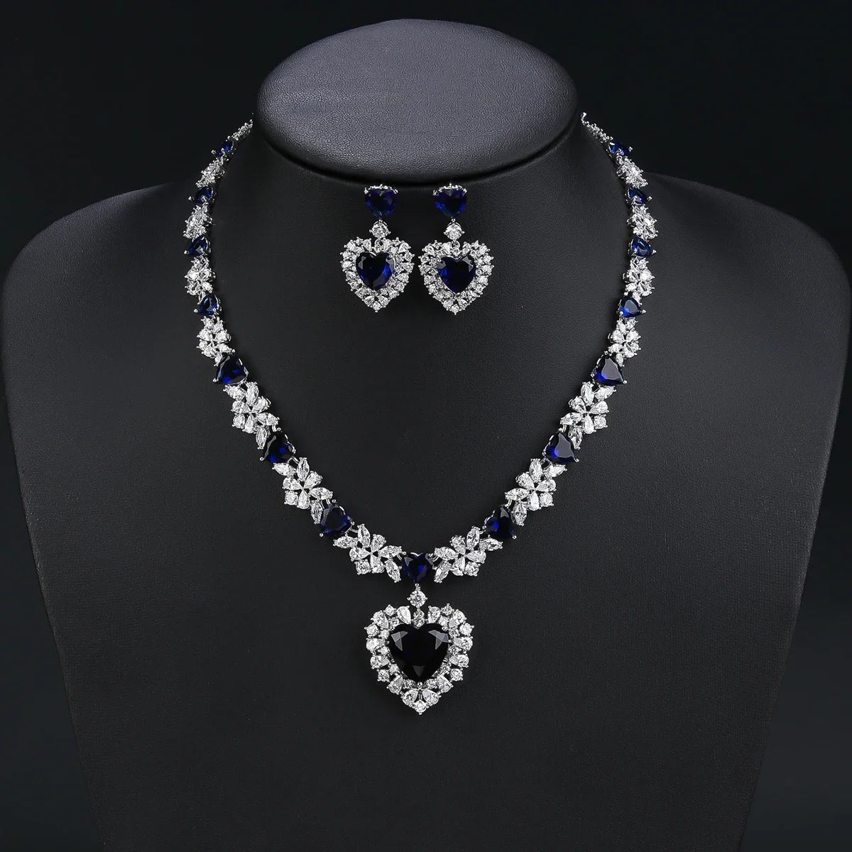 Elegant Cubic Zirconia Heart Necklace & Earrings Set for Women - Luxury Wedding Jewelry, Bridal Gift, Anniversary Present - Perfect for Weddings, Date Nights, and Special Occasions