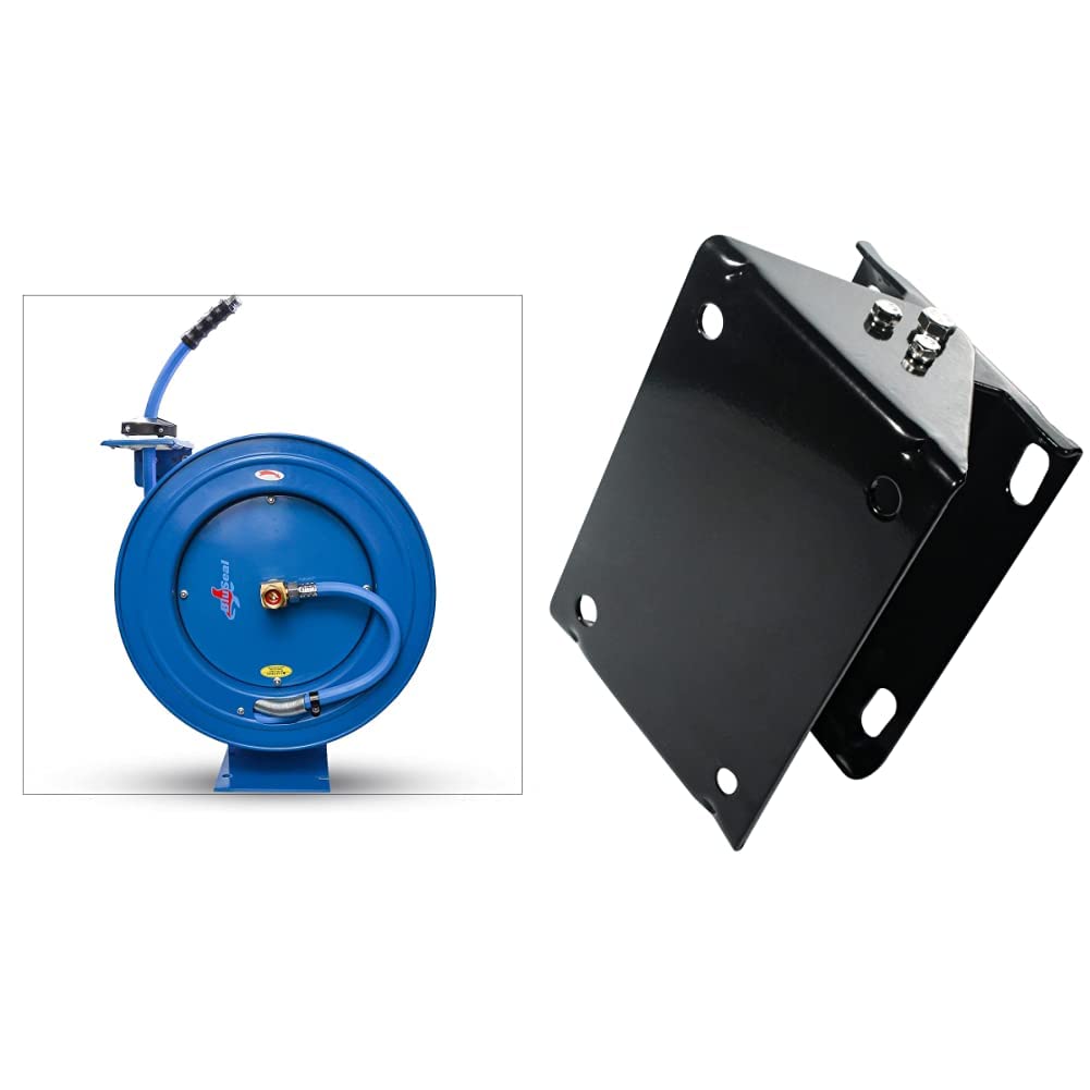 BLUSEAL BSWR5850 50-Foot Retractable Garden Hose Reel with BLUBIRD HRS3812 Universal Swivel Mount - Heavy Duty Water Hose Storage for Lawn, Yard & Outdoor Cleaning (Patio, Car Washing, Gardening)