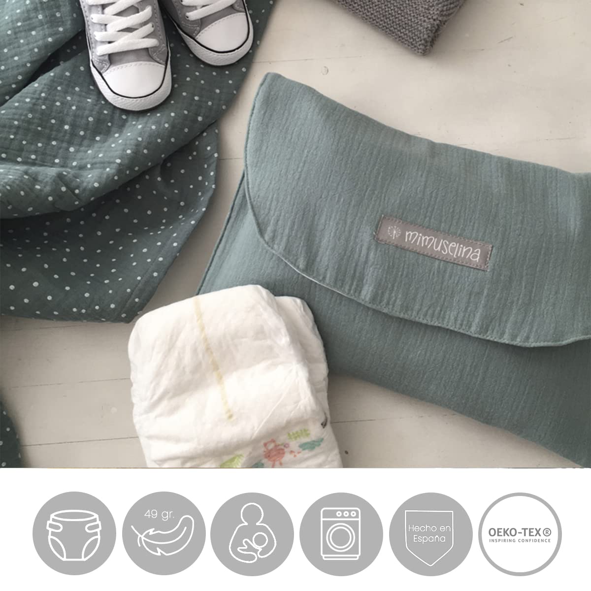 MIMUSELINA Waterproof Baby Diaper Bag Organizer Set - Perfect for Newborns, Travel & Daily Use (Waffle Mint/Bamboo Mint/Ecru) | Diaper Storage, Document Holder & On-the-Go Essentials Organizer