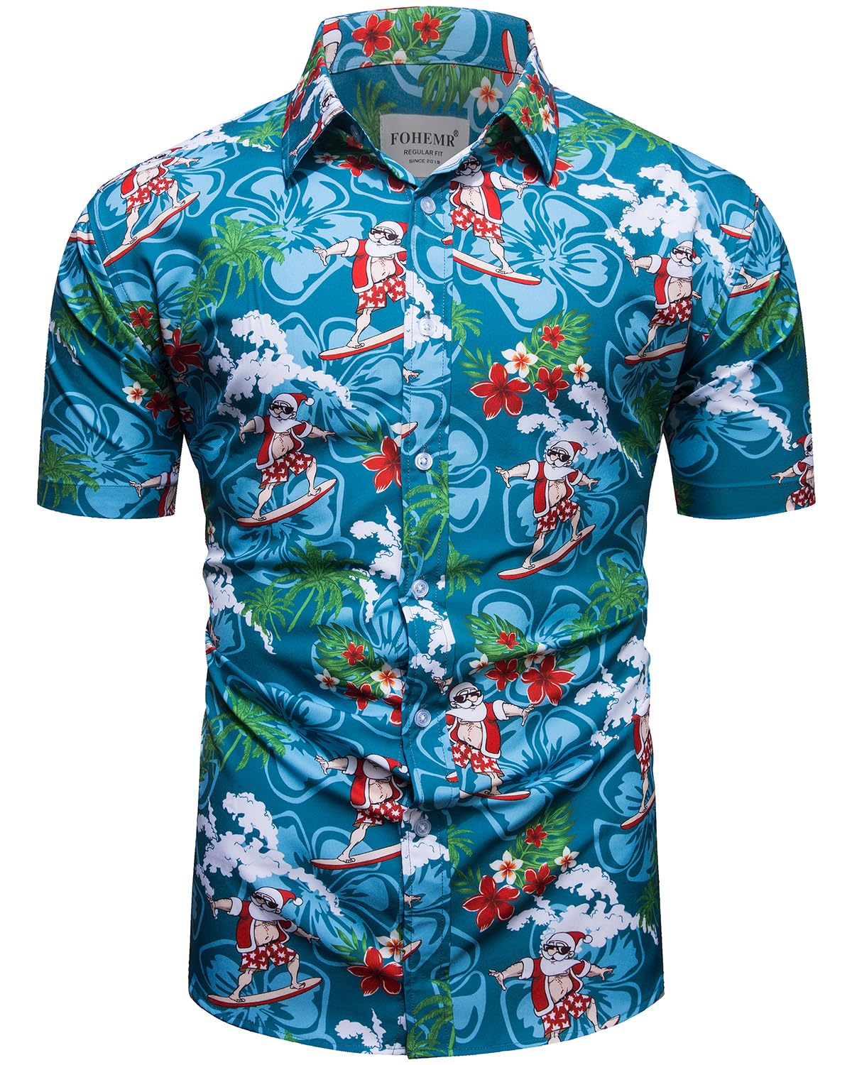 Funny Santa Claus Ugly Christmas Shirt for Men - Holiday Hawaiian Short Sleeve Button Down Dress Shirt - Perfect for Christmas Parties, Office Events & Festive Gatherings
