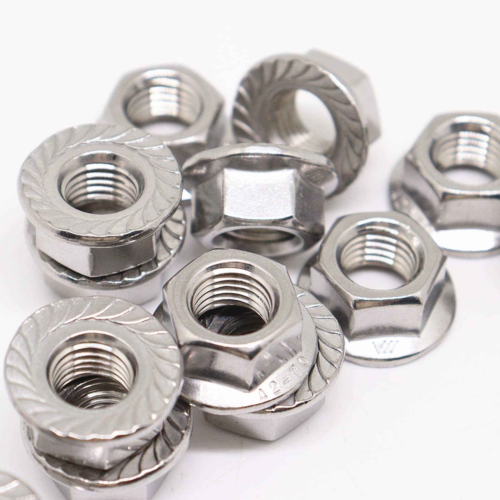 30PCS M10 x 1.25mm 304 Stainless Steel Serrated Flange Hex Nuts - Metric Thread Hardware with Bright Finish - Perfect for Automotive, Machinery & DIY Projects
