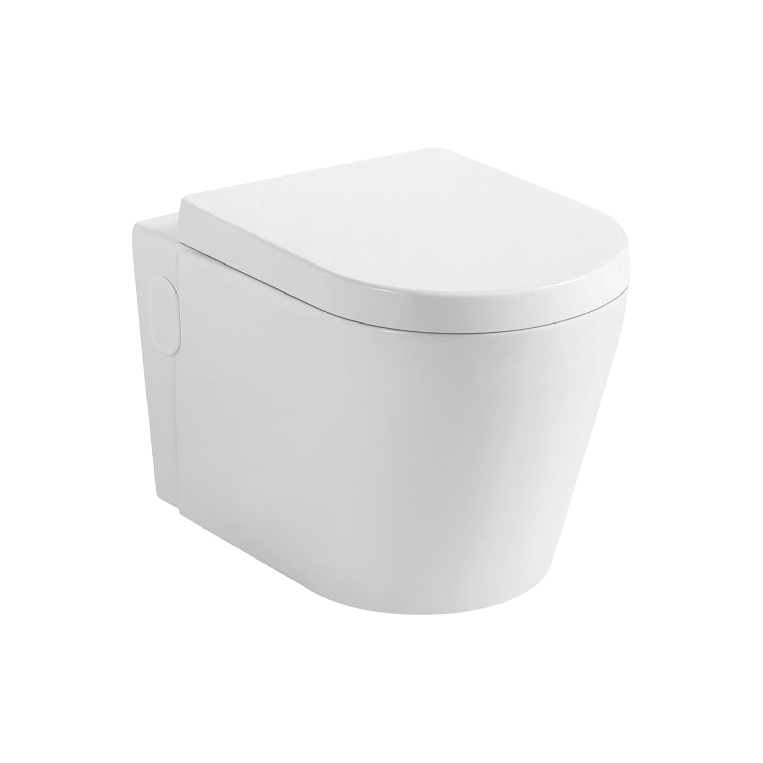 DAX One Piece Modern Oval Wall Mount Toilet with Soft Closing Seat & Dual Flush - High Efficiency White Gloss Ceramic Toilet - 12 3/5 Inch Height (BSN CL11025 17) - Perfect for Small Bathrooms & Modern Home Decor