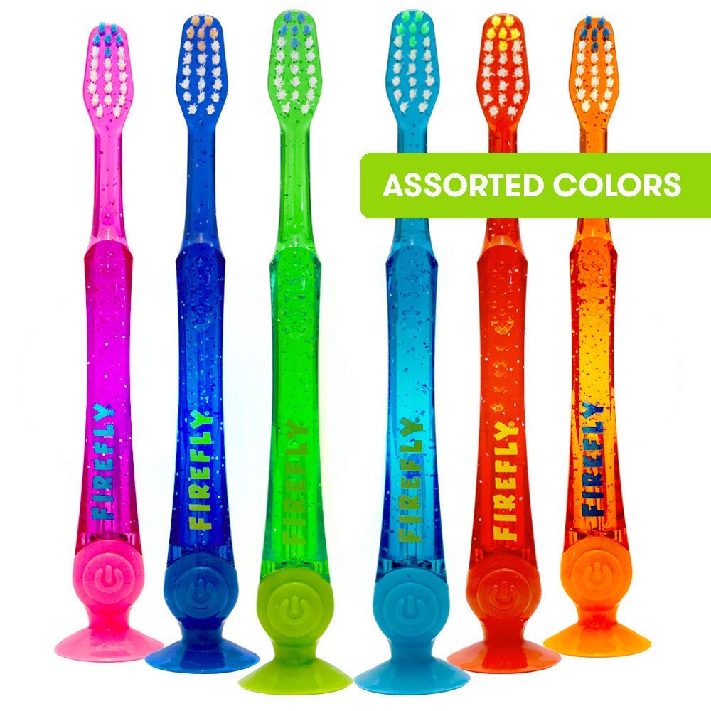 FIREFLY LED Light-Up Timer Kids Toothbrush with Suction Cup - 2 Pack | Fun Bath Time & Teeth Brushing Routine for Children | Perfect for Toddler Dental Care & Early Learning