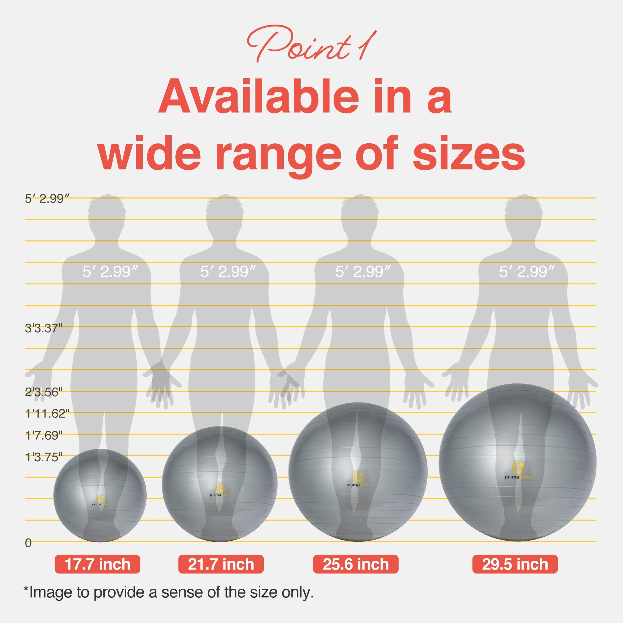 Primasole Exercise Ball for Balance, Stability, Fitness, Yoga, Pilates - Anti-Burst Gym & Home Workout Ball for Core Strength, Pregnancy & Office Chair - Perfect for Home Gym, Yoga Studio & Office Ergonomic Seating