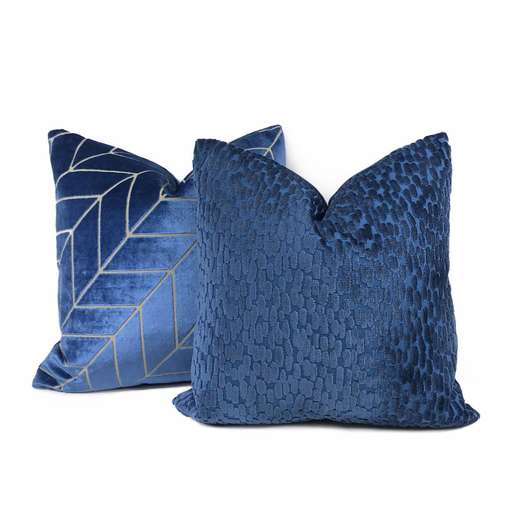Bellini Large Blue Velvet Pillow Cover with Cut Dots - Elegant Home Decor for Sofa, Bed, and Living Room