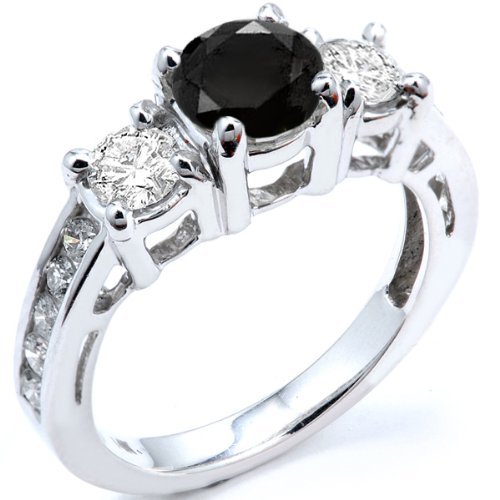 Dazzlingrock 2.55 Carat 14K White Gold Round Black & White Diamond Engagement Ring for Women - Bridal Wedding Jewelry Gift for Fiancée, Anniversary, or Proposal