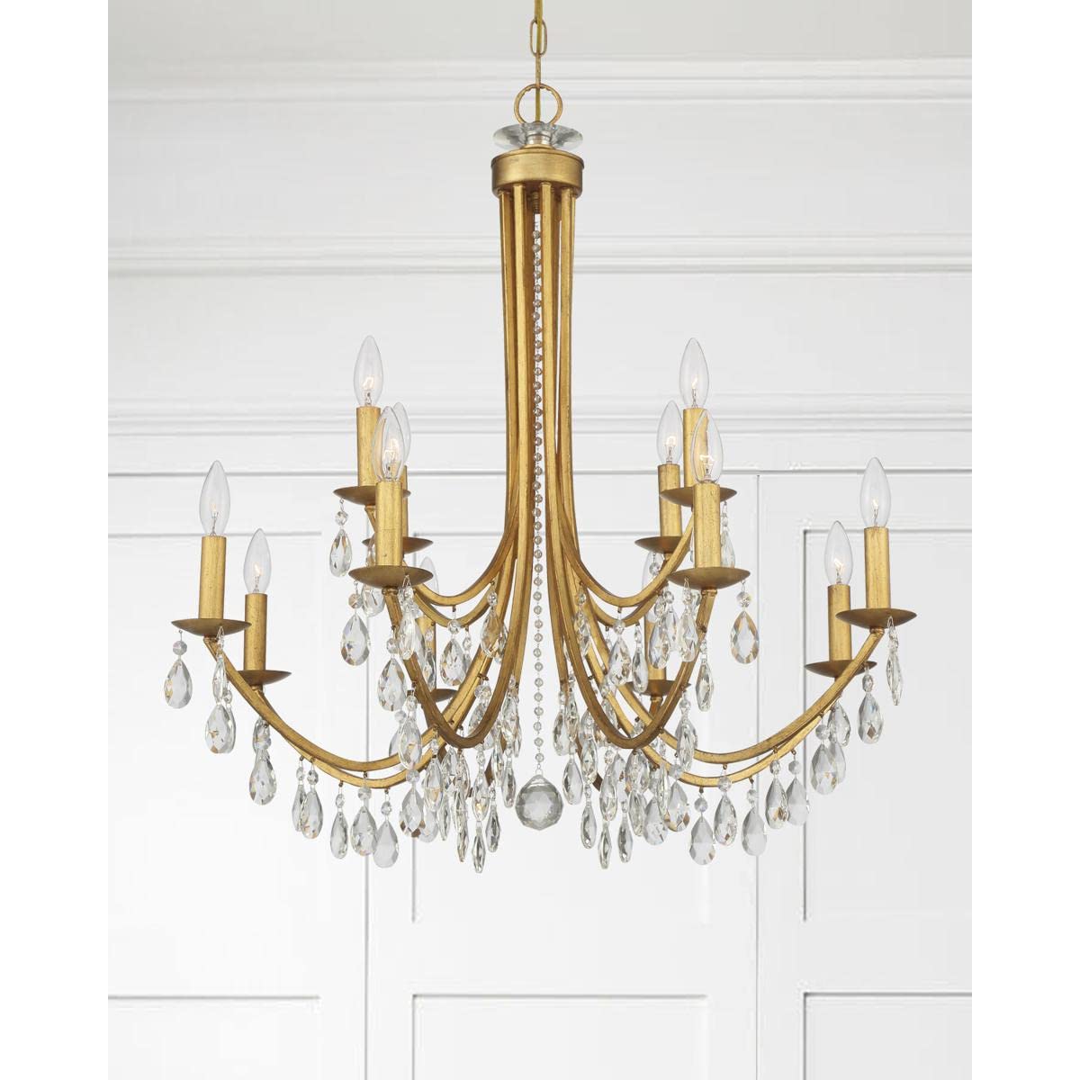 Bridgehampton 12-Light Hand-Cut Crystal Antique Gold Chandelier - Elegant Dining Room Lighting for Luxury Home Decor