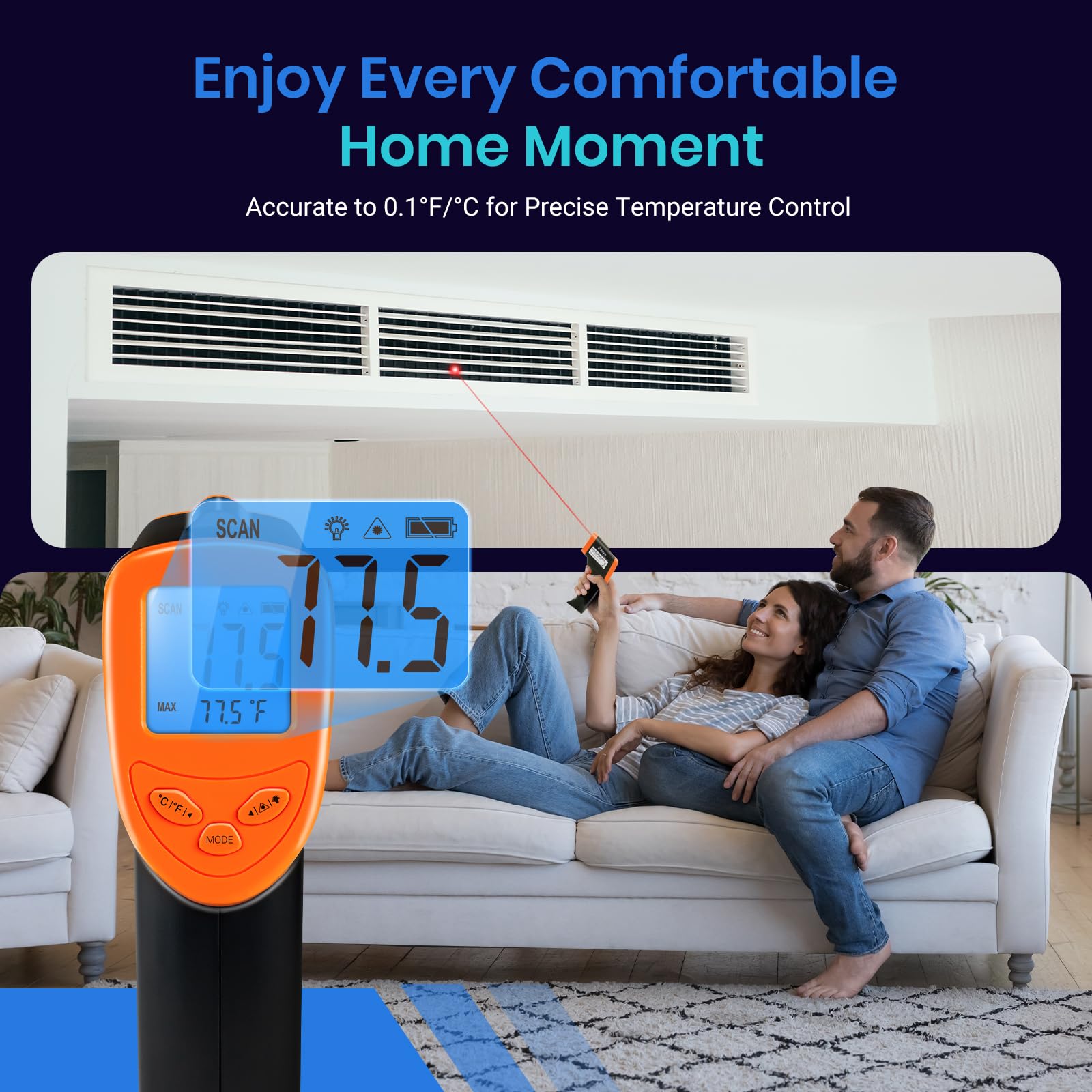Etekcity Digital Infrared Thermometer Gun -58°F to 1130°F, Non-Contact Laser Temperature Gun for Cooking, HVAC, Automotive & Industrial Use, Fast & Accurate IR Temp Gun for Grilling Meat, Pizza Oven, Engine, Home & Kitchen Appliances (Orange) - Perfect for BBQ, Baking, HVAC Maintenance & DIY Projects
