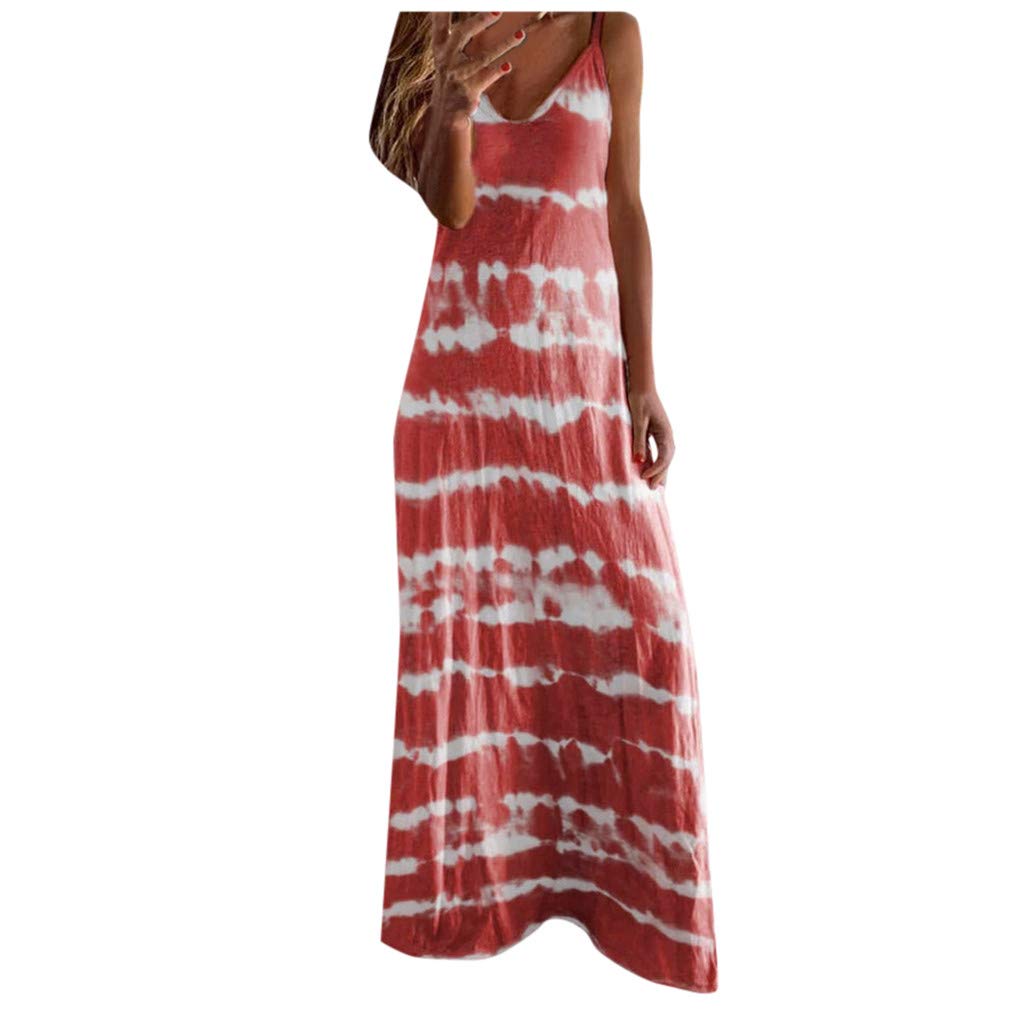 Women's Casual Summer Dress - Bohemian Tie Dye Print Sleeveless Long Maxi Beach Dress | Perfect for Vacation, Music Festivals & Summer Outings