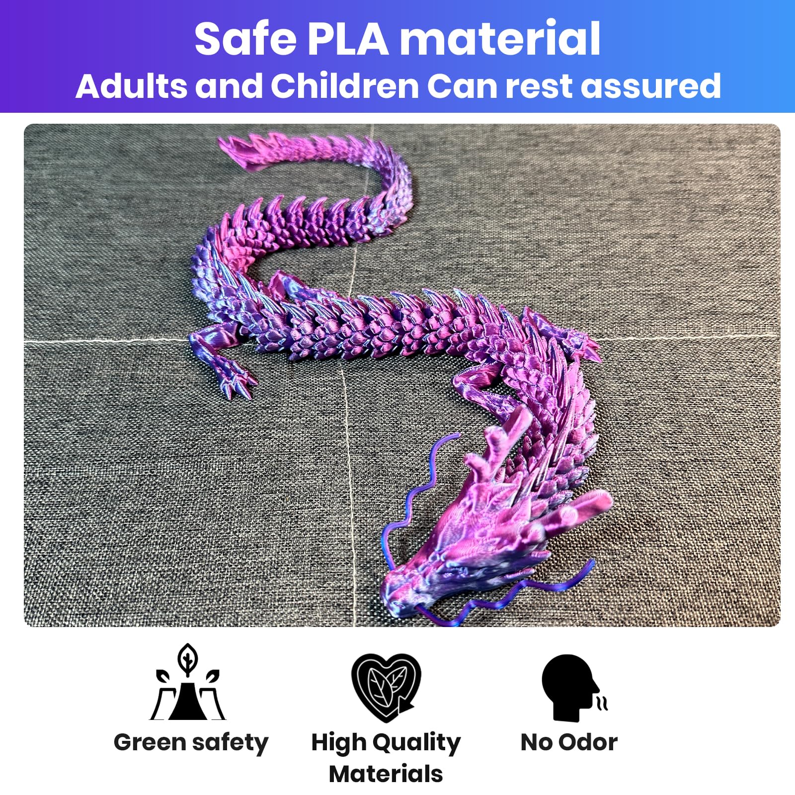 18 Inch 3D Printed Flying Dragon Statue - Chinese Dragon Fidget Toy for Autism & ADHD Relief, Executive Desk Decor, Unique Home Office Gift for Stress Relief & Focus - Perfect for Meditation, Play & Decoration