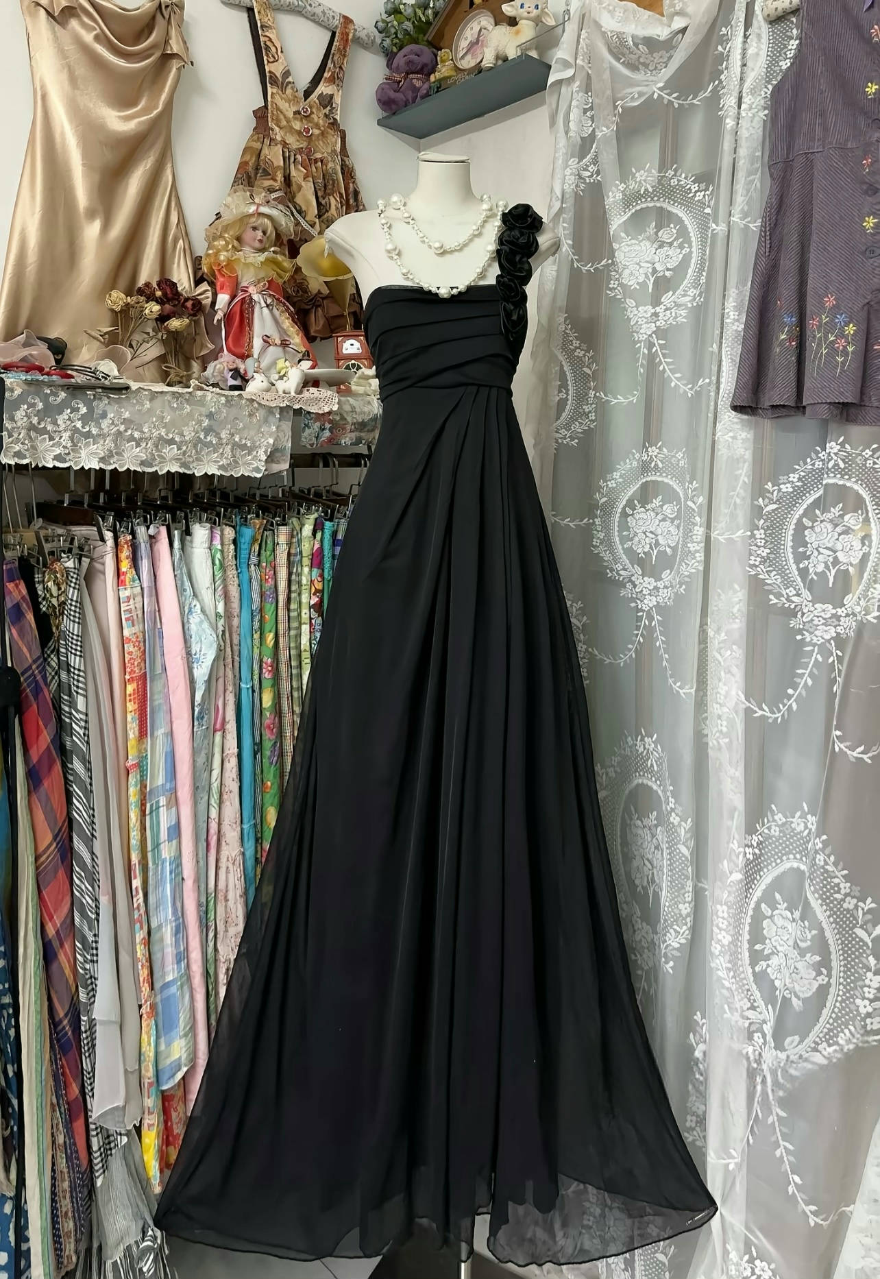 Elegant A-Line Black Chiffon Prom Dress with One Shoulder - Perfect for Bridesmaids & Formal Events | Style J6696 | Ideal for Weddings, Parties & Evening Galas