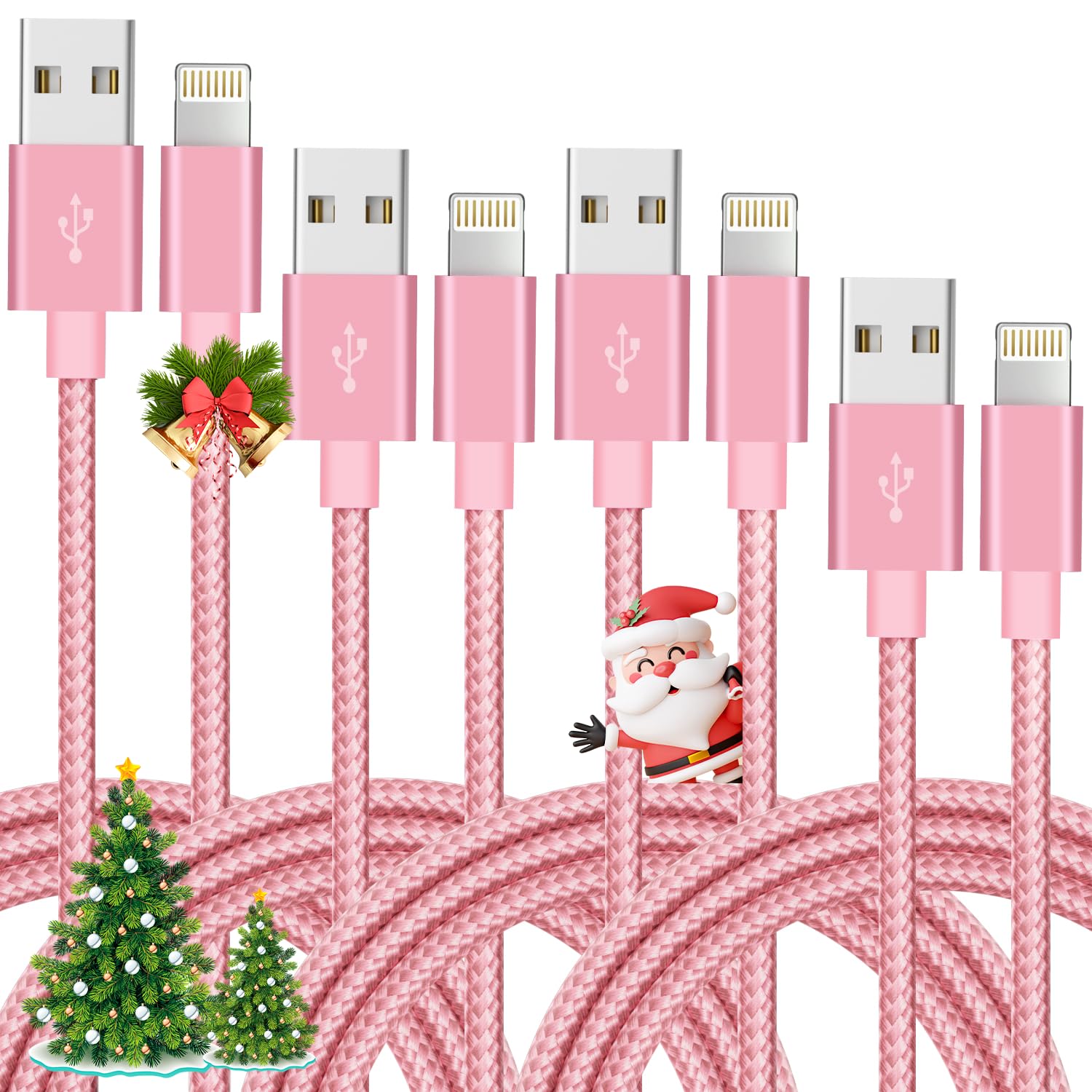 4-Pack MFi Certified iPhone Charger - 10FT, 6FT, 6FT, 3FT Fast Charging Lightning Cable Compatible with iPhone 14/13/12/11 Pro/XS Max/XR/8/7/6s Plus & iPad - Perfect for Home, Office, Car and Travel Charging Needs