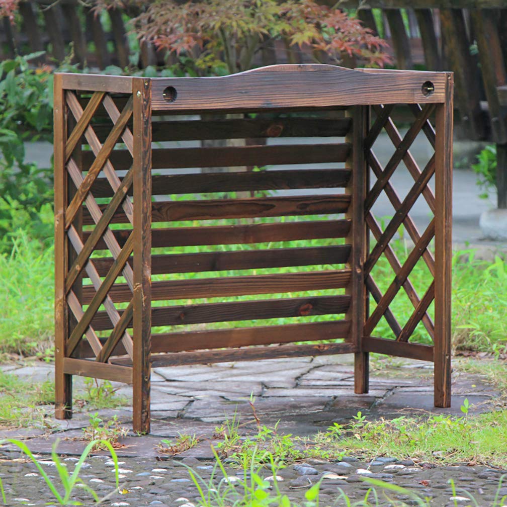 Solid Wood Louvered Air Conditioner Cover with Flower Storage Rack - Outdoor AC Unit Frame (85cm×35cm×75cm) - Perfect for Patio, Garden, and Home Exterior Decoration