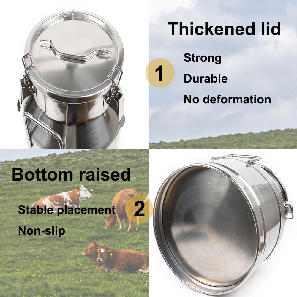 20L/5.3 Gallon 304 Stainless Steel Milk Can - Heavy Duty Sealed Storage Container for Milk, Wine & Beverages - Airtight Lid, Food Grade, Ideal for Farm, Dairy, Brewing & Commercial Use