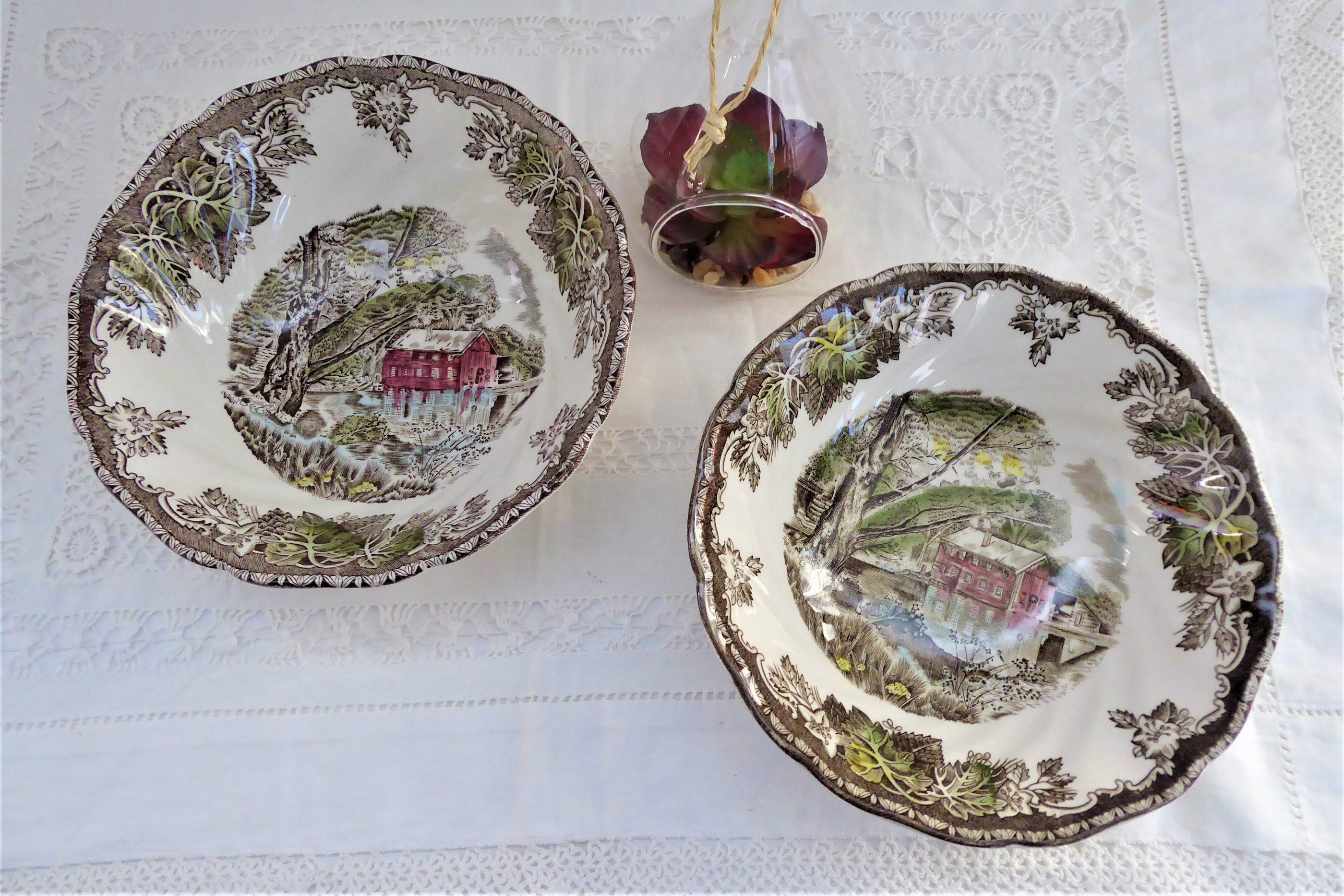 Vintage Johnson Brothers Friendly Village Cereal Bowls - Coupe Old Mill English 1950s Transferware - Perfect for Breakfast, Collectibles & Farmhouse Decor