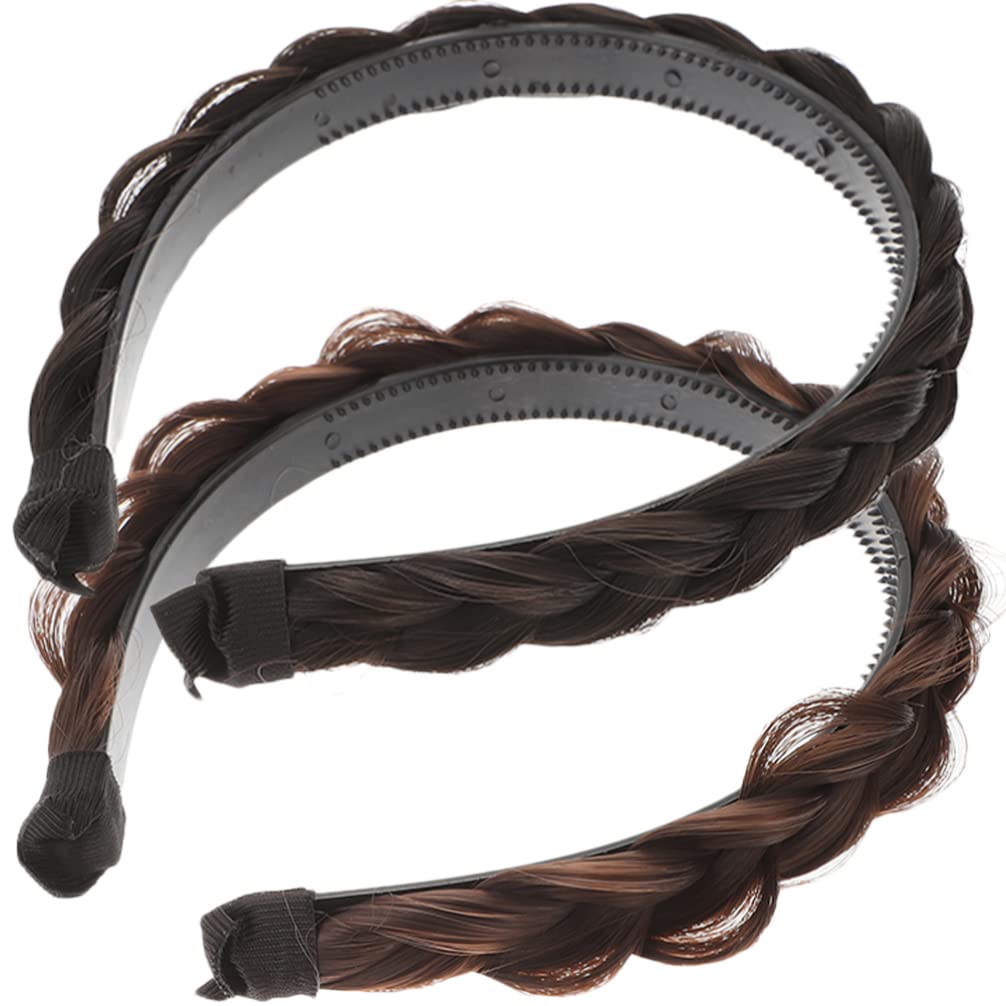 2pcs Herringbone Headband with Teeth - Fake Braid Hair Band for Women | Black Resin Fluffy Headband for Wigs & Natural Hair | Korean Style Hair Accessories for Everyday Wear, Parties & Cosplay