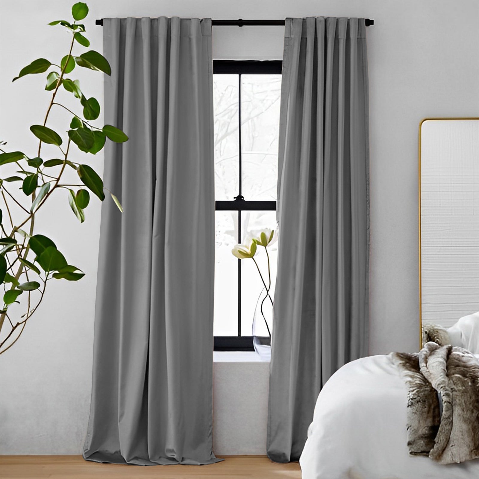 Luxury Heavyweight Blackout Curtains - Cream White & Velvet Fabric for Complete Darkness | Soft Top Back Tab Drapes for Bedroom & Living Room | Noise Reducing & Thermal Insulated Window Treatments