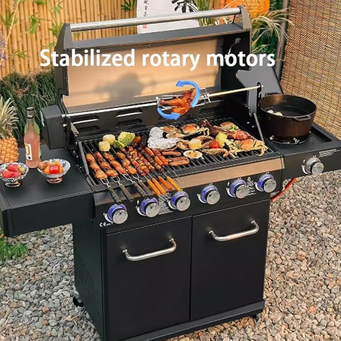 Stainless Steel Universal Rotary BBQ Grill Kit with Electric Motor - Vertical Swivel Picnic Oven for Camping, Backyard, Outdoor Cooking | Perfect Gift for Grill Lovers